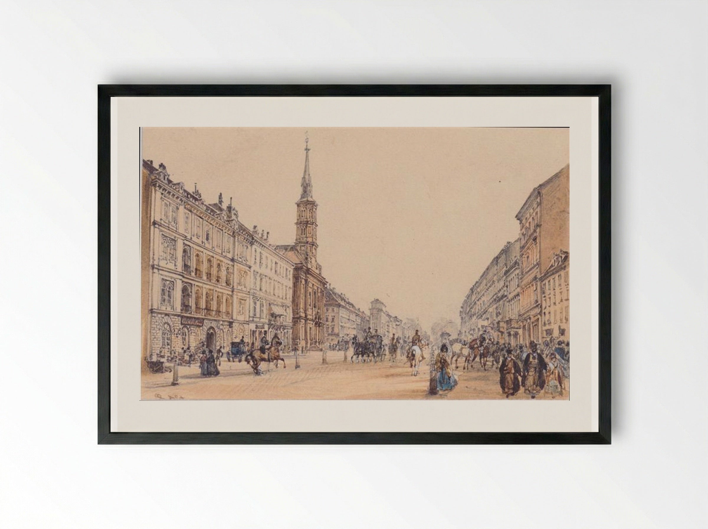 The Jägerzeile in Vienna - Rudolf von Alt - Framed Print Black
