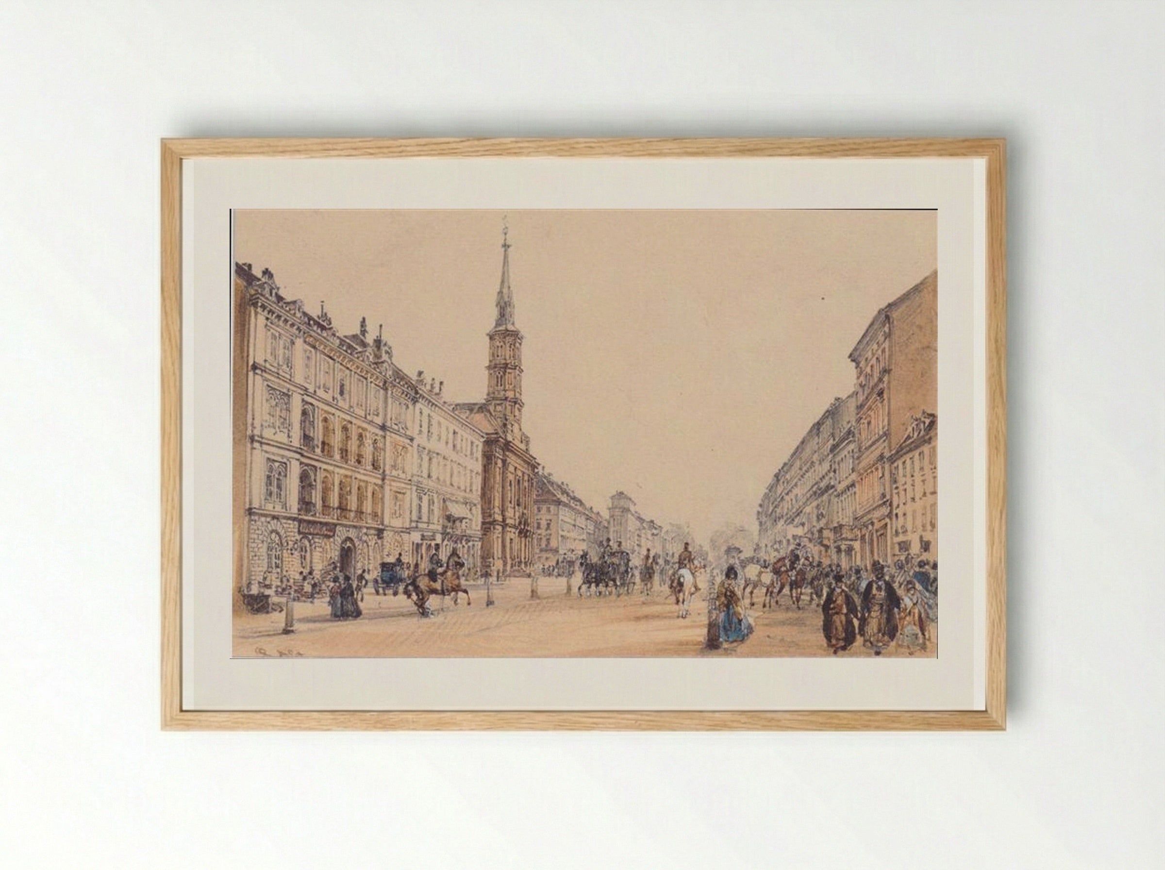 The Jägerzeile in Vienna - Rudolf von Alt - Framed Print Wood