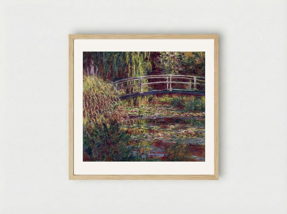 The Japanese Bridge (The Water-Lily Pond, Symphony in Rose) - Claude Monet - Framed Print Wood