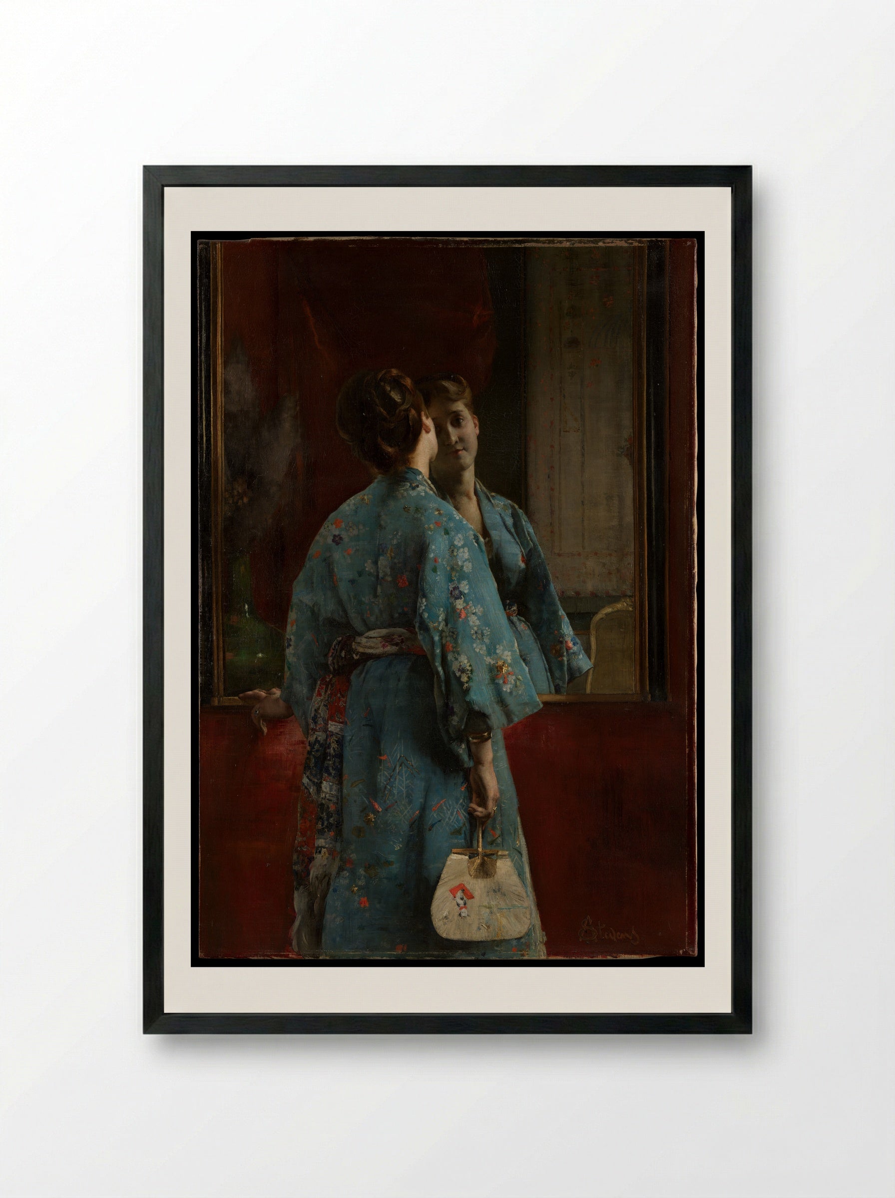 The Japanese Robe - Alfred Stevens - Framed Print Black