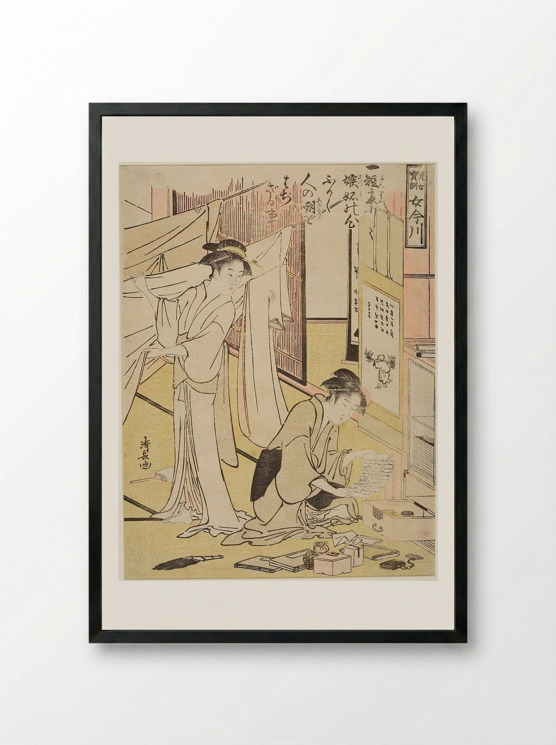 The Jealous Sister - Torii Kiyonaga - Framed Print Black