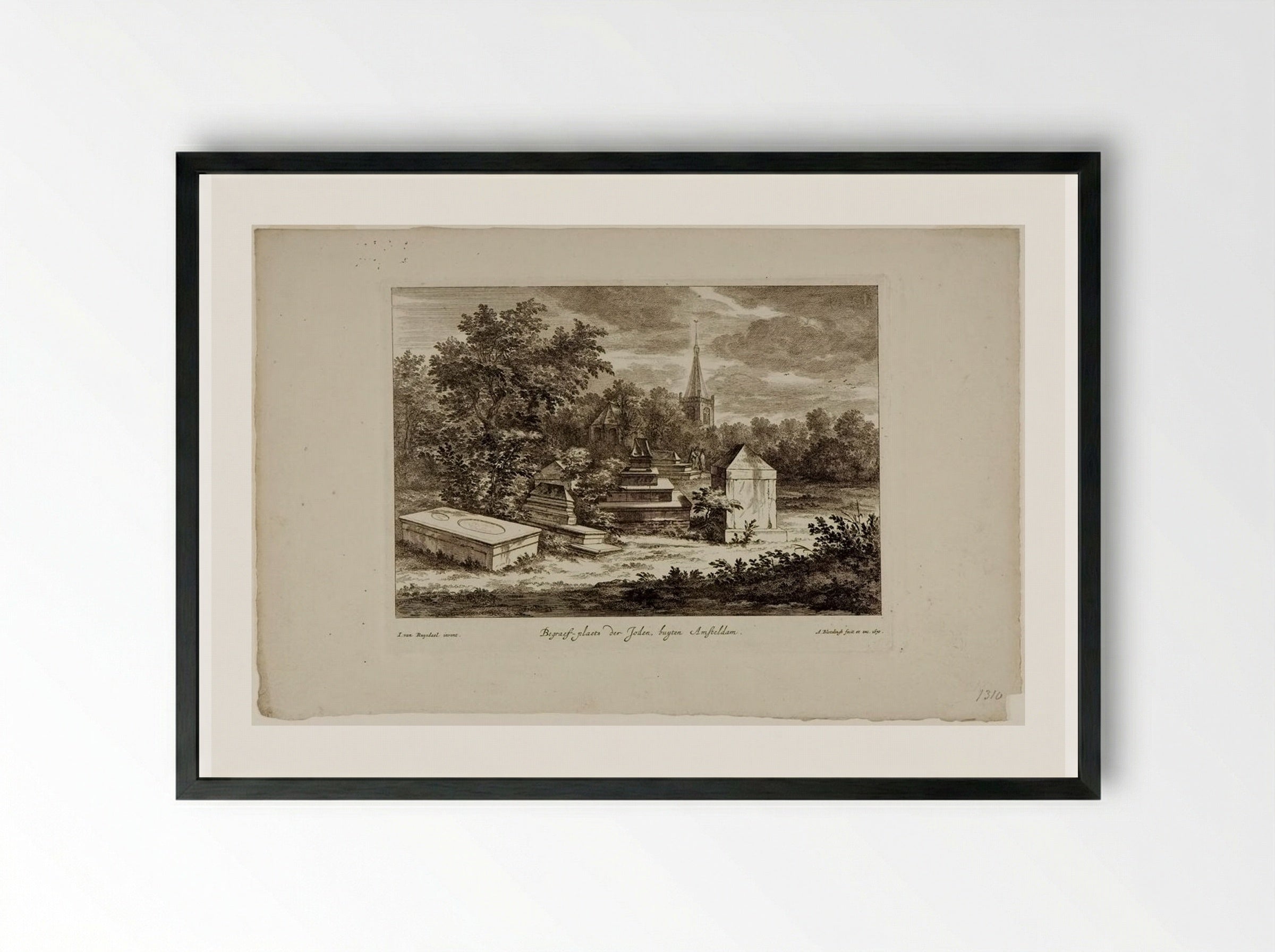 The Jewish Burial Ground at Ouderkerk - Abraham Bloteling - Framed Print Black