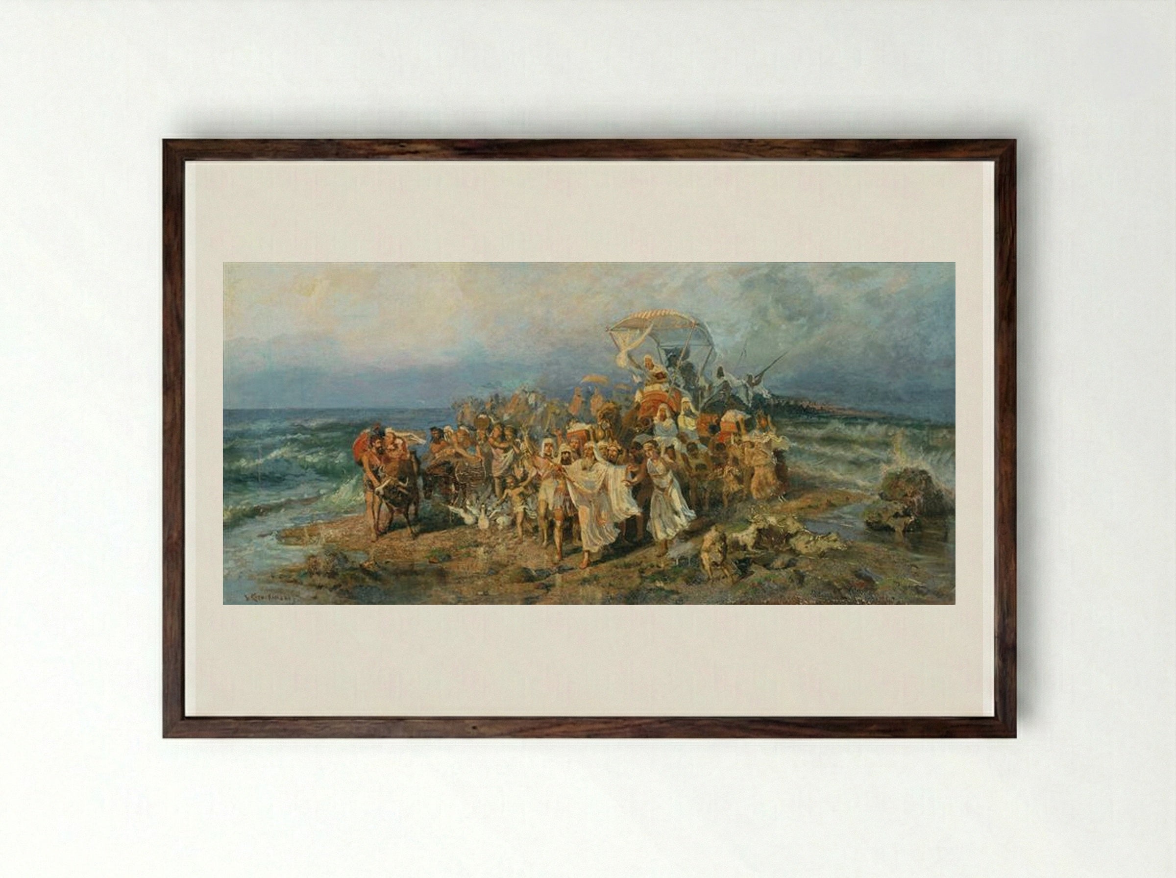 The Jews Crossing the Black Sea - Wilhelm Kotarbinski - Framed Print Dark Wood