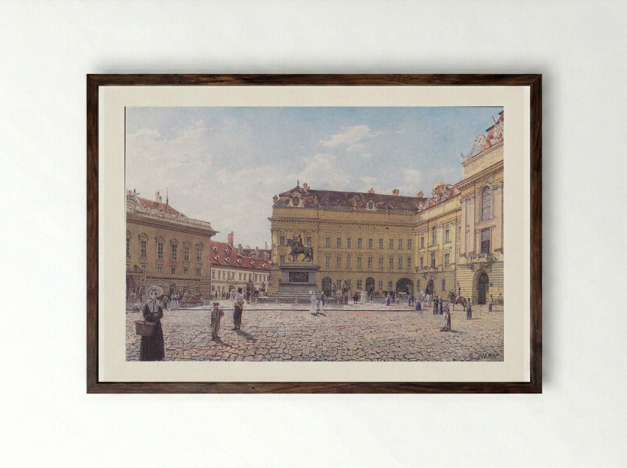 The Josefsplatz in Vienna - Rudolf von Alt - Framed Print Dark Wood