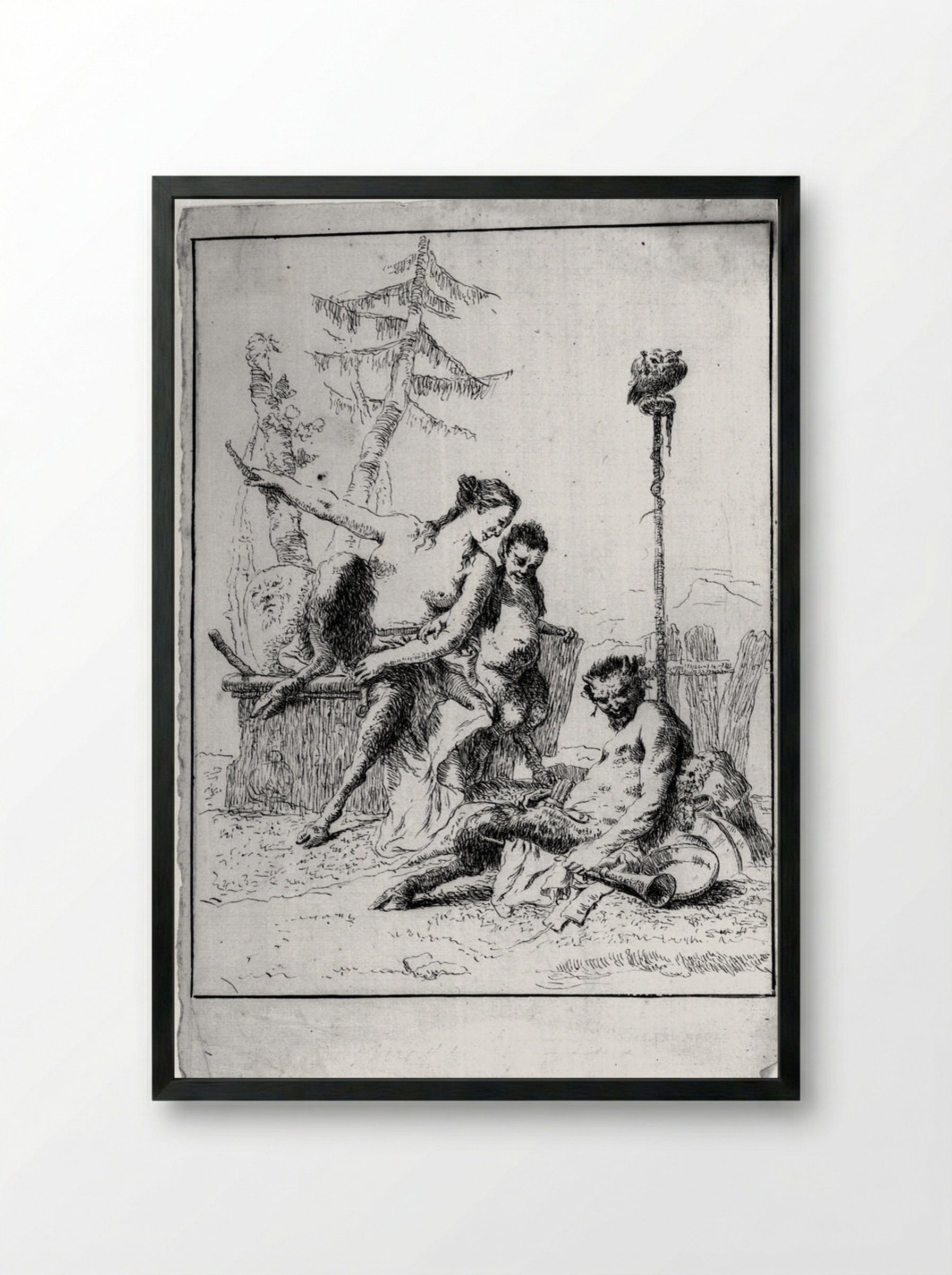 The Joyous Satyr and His Family - Giovanni Battista Tiepolo - Framed Print Black