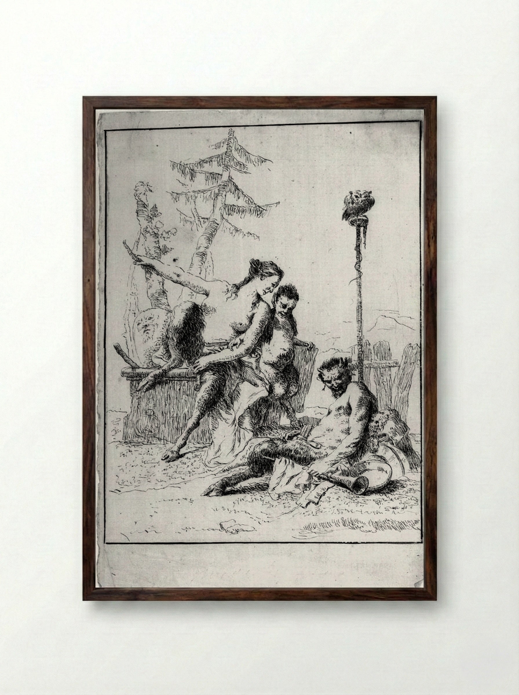 The Joyous Satyr and His Family - Giovanni Battista Tiepolo - Framed Print Dark Wood