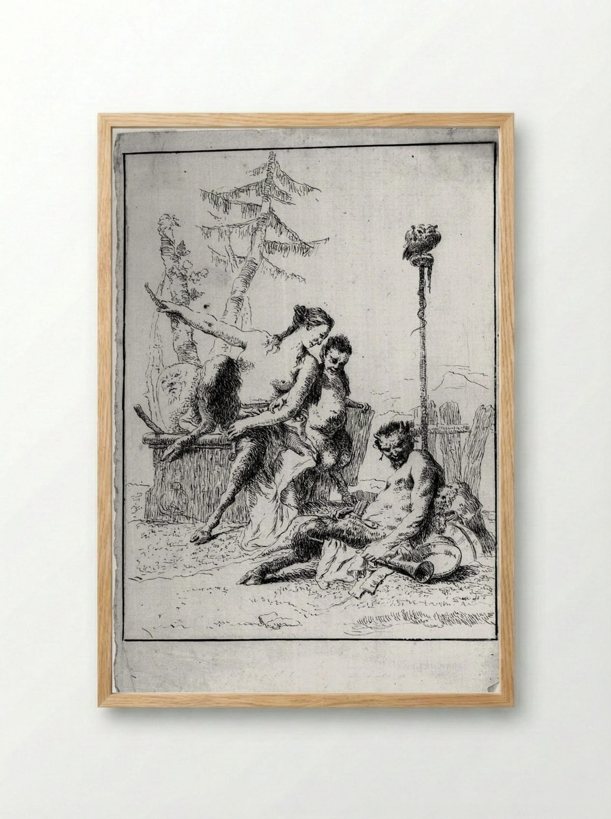 The Joyous Satyr and His Family - Giovanni Battista Tiepolo - Framed Print Wood