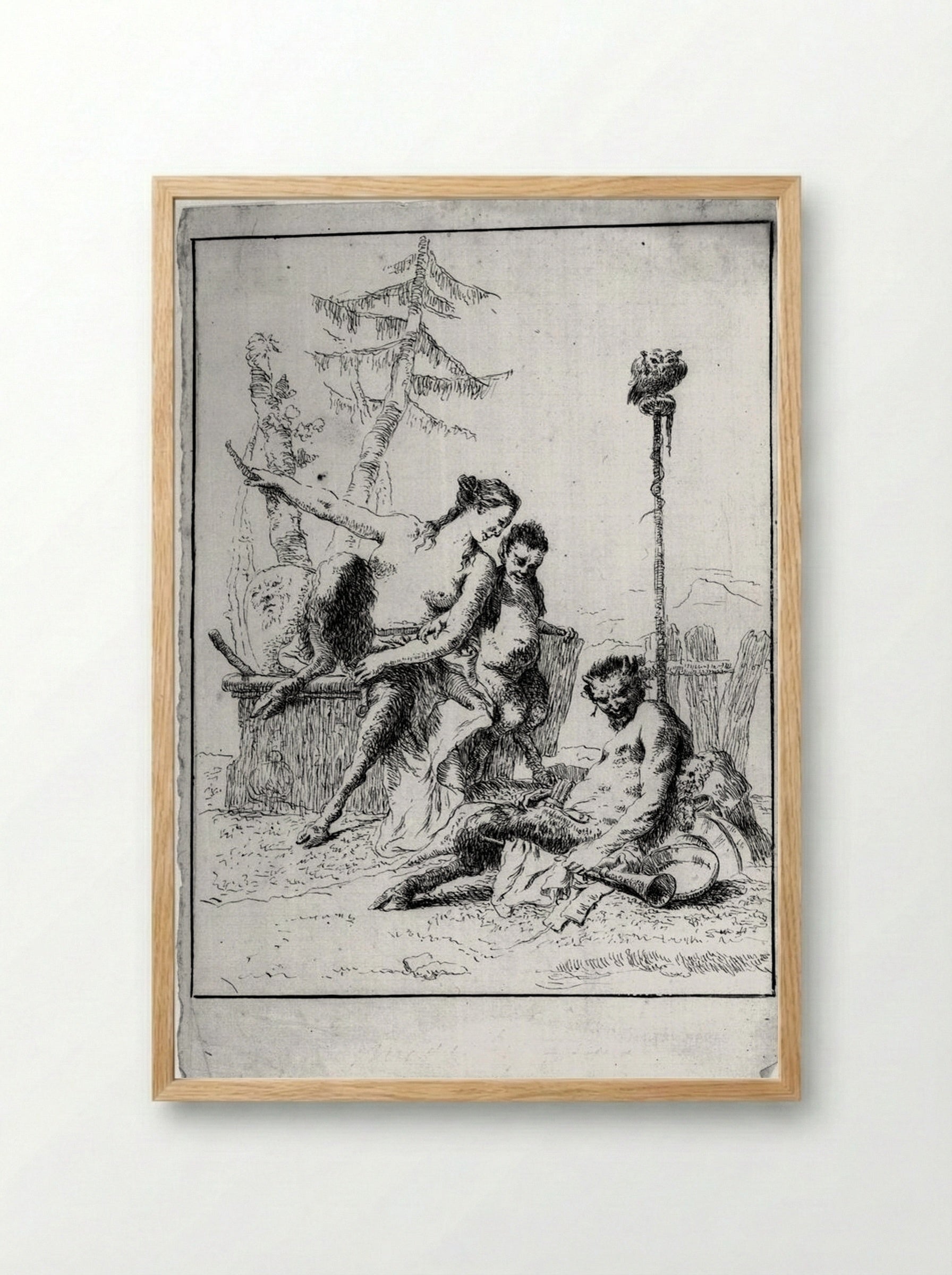 The Joyous Satyr and His Family - Giovanni Battista Tiepolo - Framed Print Wood