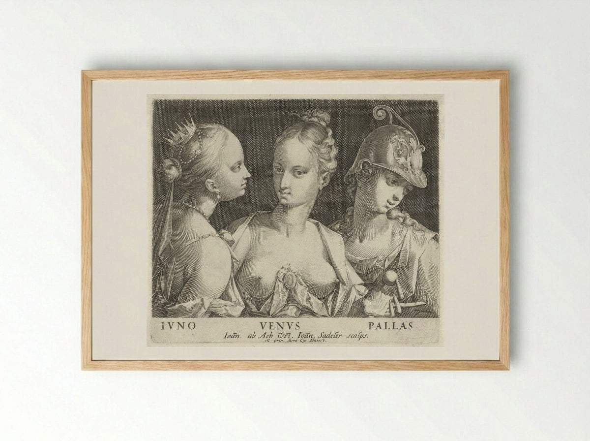 The Judgement of Paris: Juno, Venus, and Pallas - Johann Sadeler I - Framed Print Wood