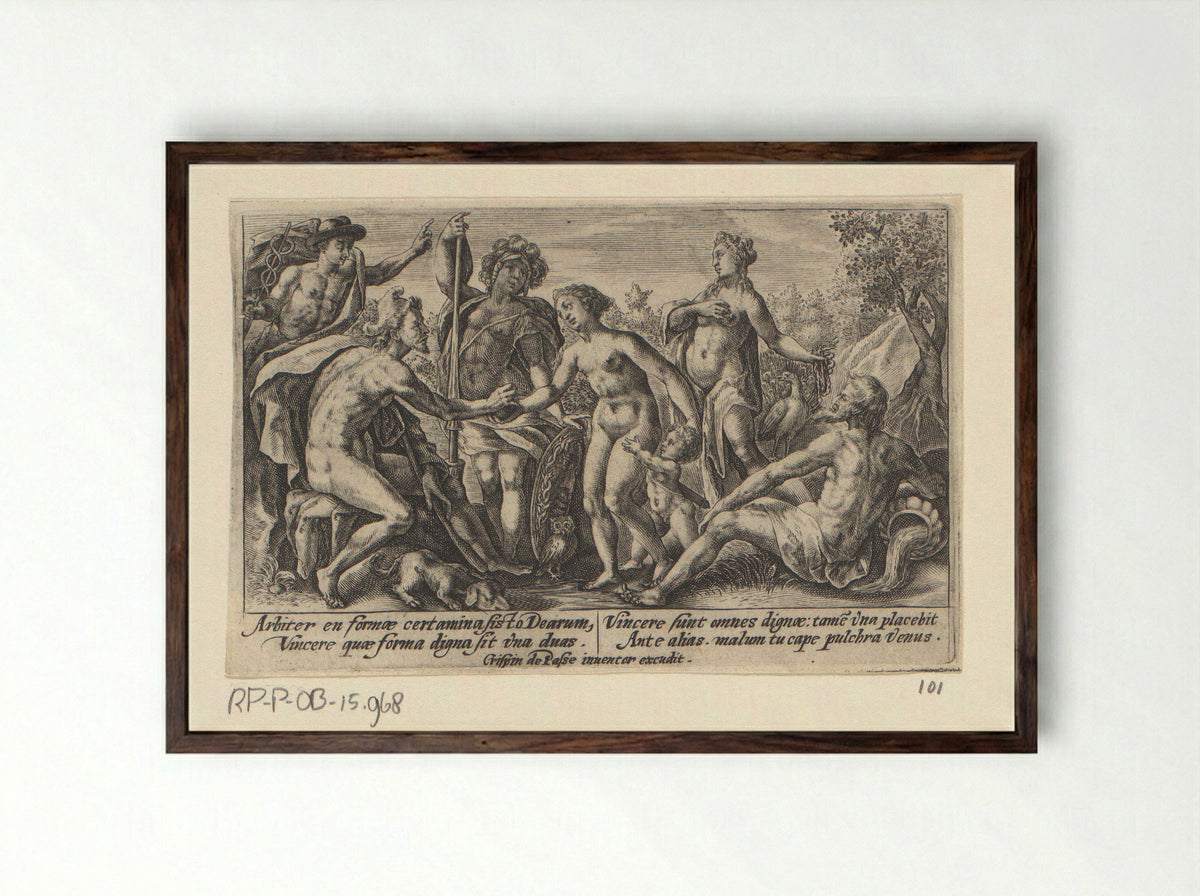 The Judgement of Paris - Crispijn van de Passe the Elder - Framed Print Dark Wood