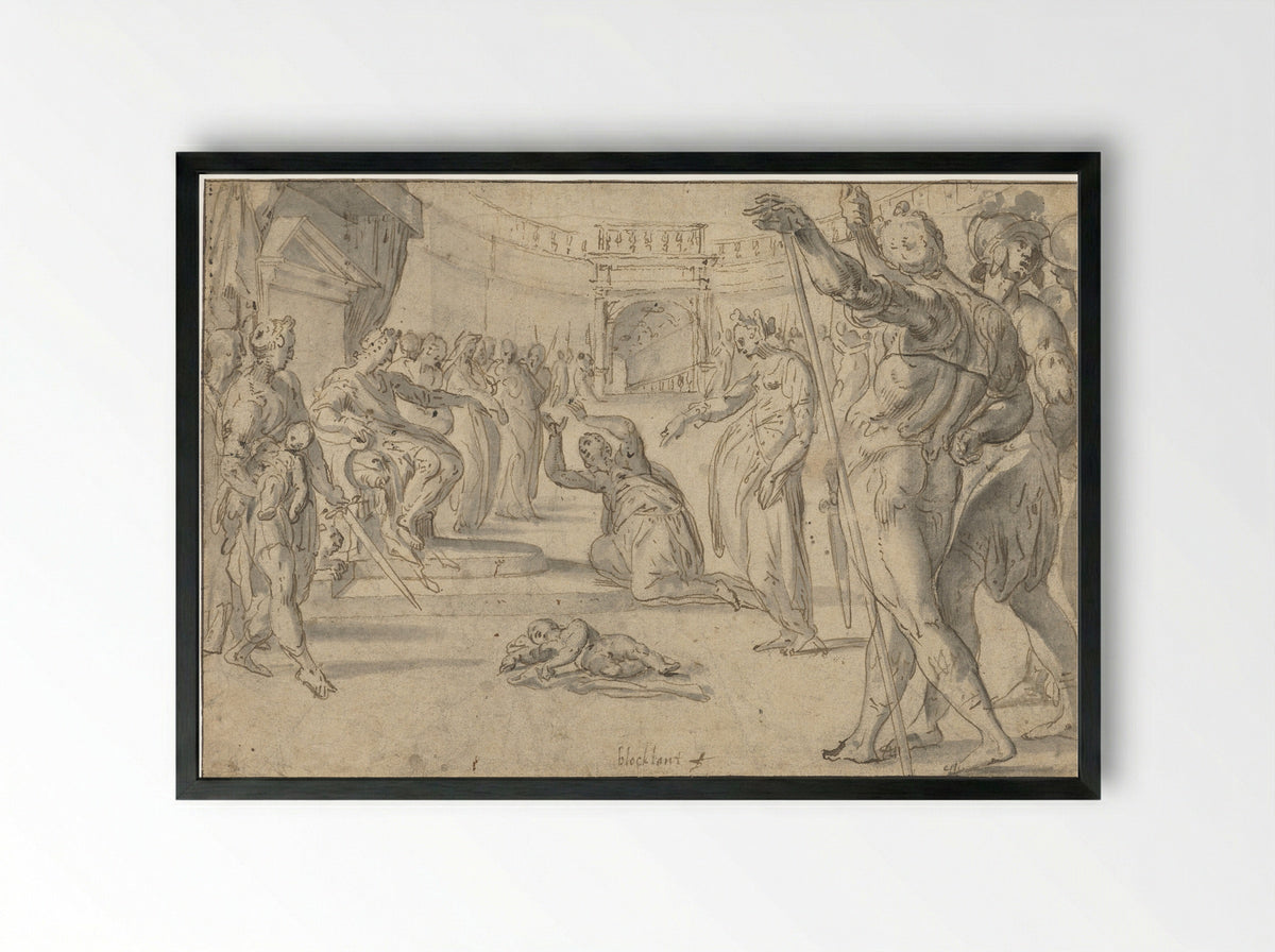 The Judgement of Solomon - Anthonie Blocklandt van Montfoort - Framed Print Black