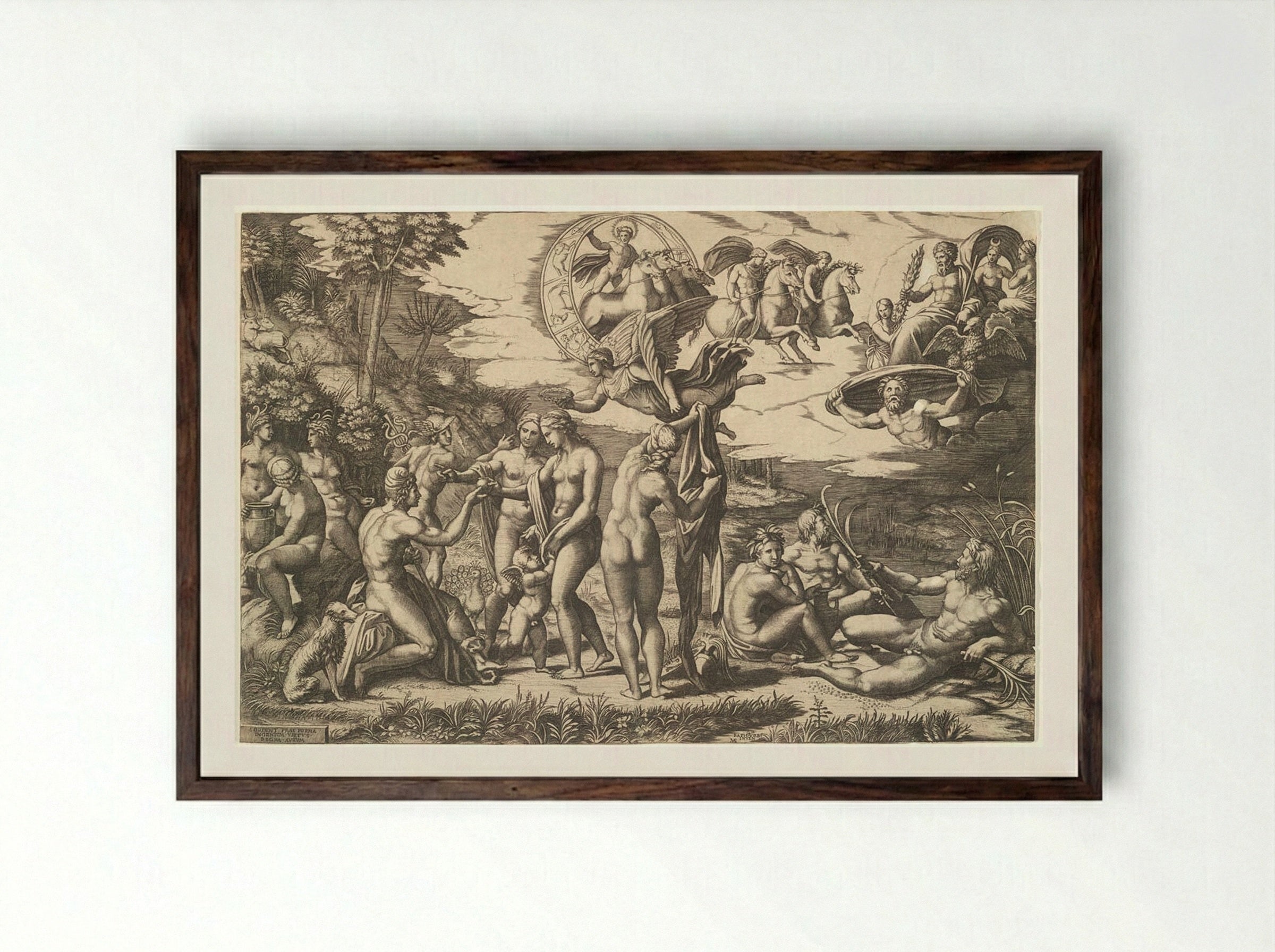 The Judgment of Paris - Marcantonio Raimondi - Framed Print Dark Wood