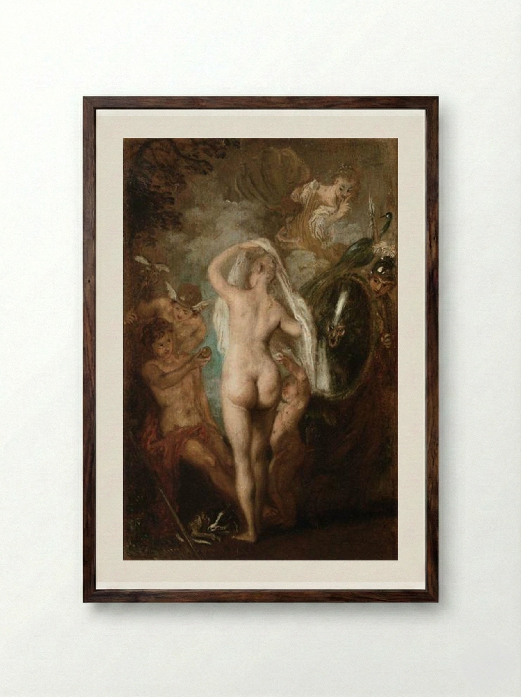 The Judgment of Paris - Antoine Watteau - Framed Print Dark Wood
