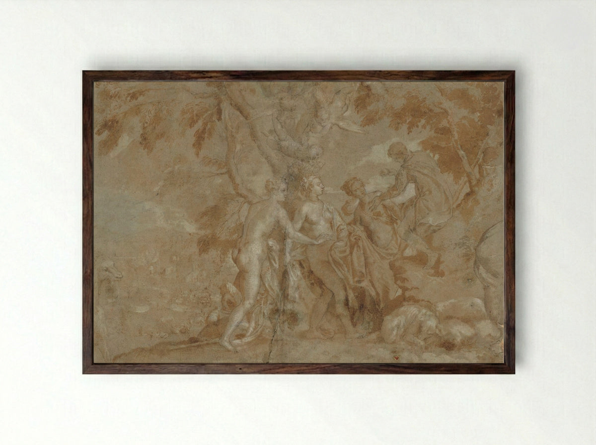 The Judgment of Paris - Carletto Caliari - Framed Print Dark Wood