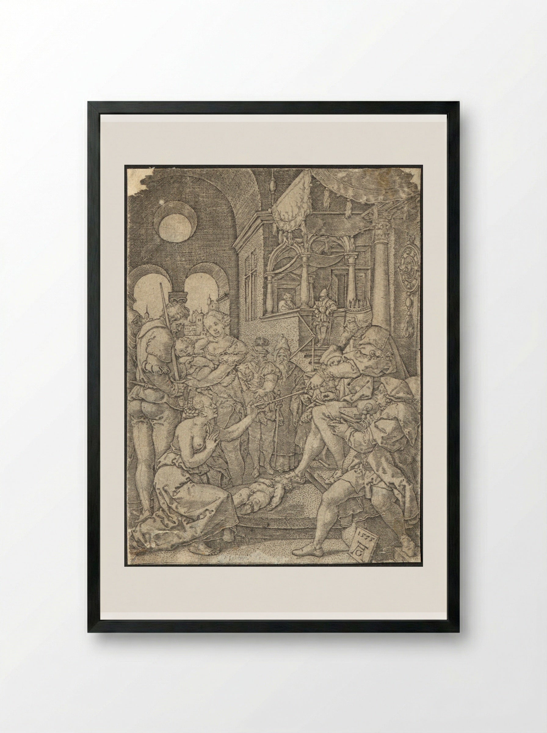 The Judgment of Solomon - Heinrich Aldegrever - Framed Print Black