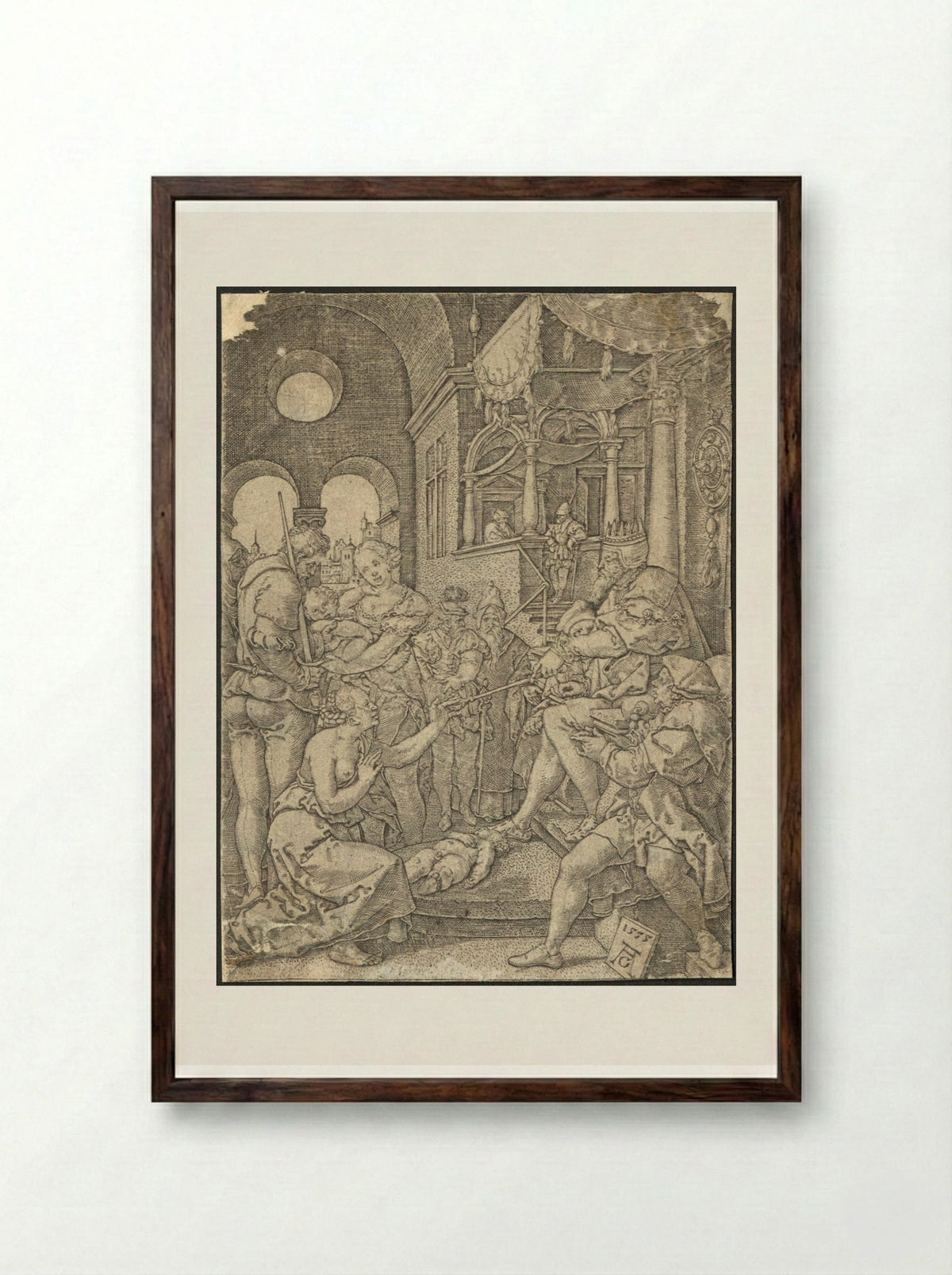 The Judgment of Solomon - Heinrich Aldegrever - Framed Print Dark Wood