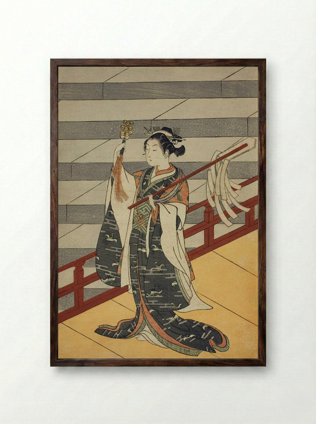 The Kagura Dance - Suzuki Harunobu - Framed Print Dark Wood