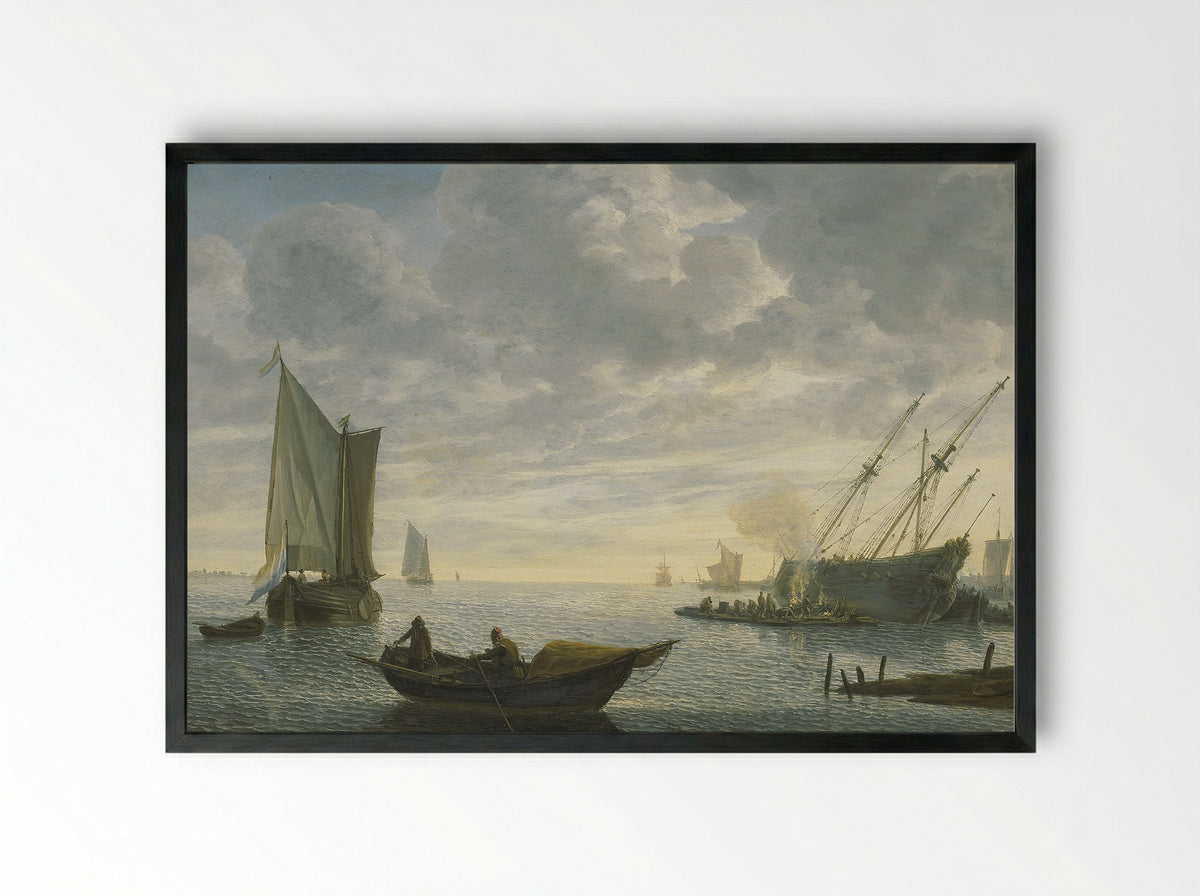 The Keelhauling of the Surgeon of Admiral Jan van Nes - Lieve Pietersz. Verschuier - Framed Print Black
