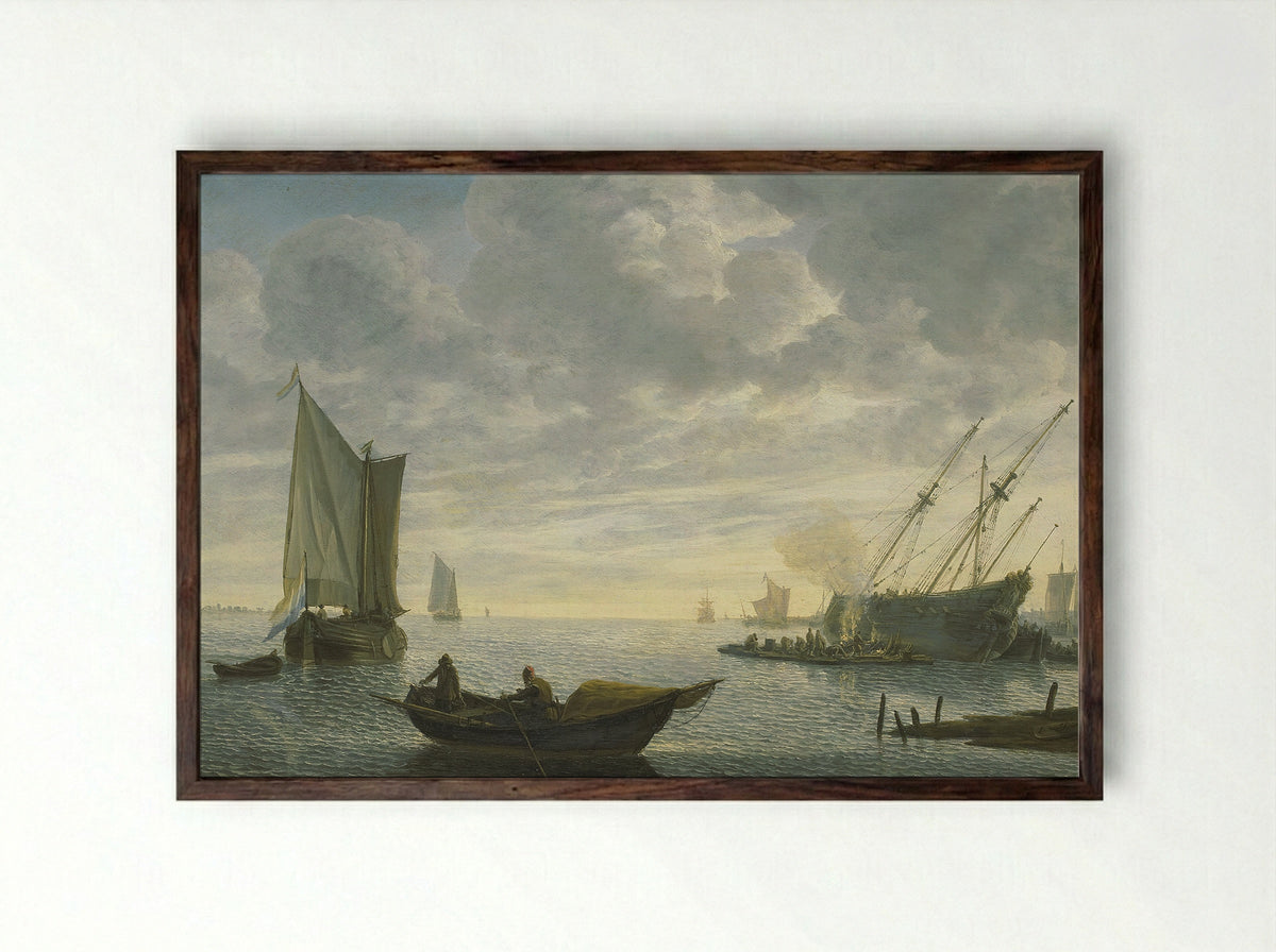 The Keelhauling of the Surgeon of Admiral Jan van Nes - Lieve Pietersz. Verschuier - Framed Print Dark Wood
