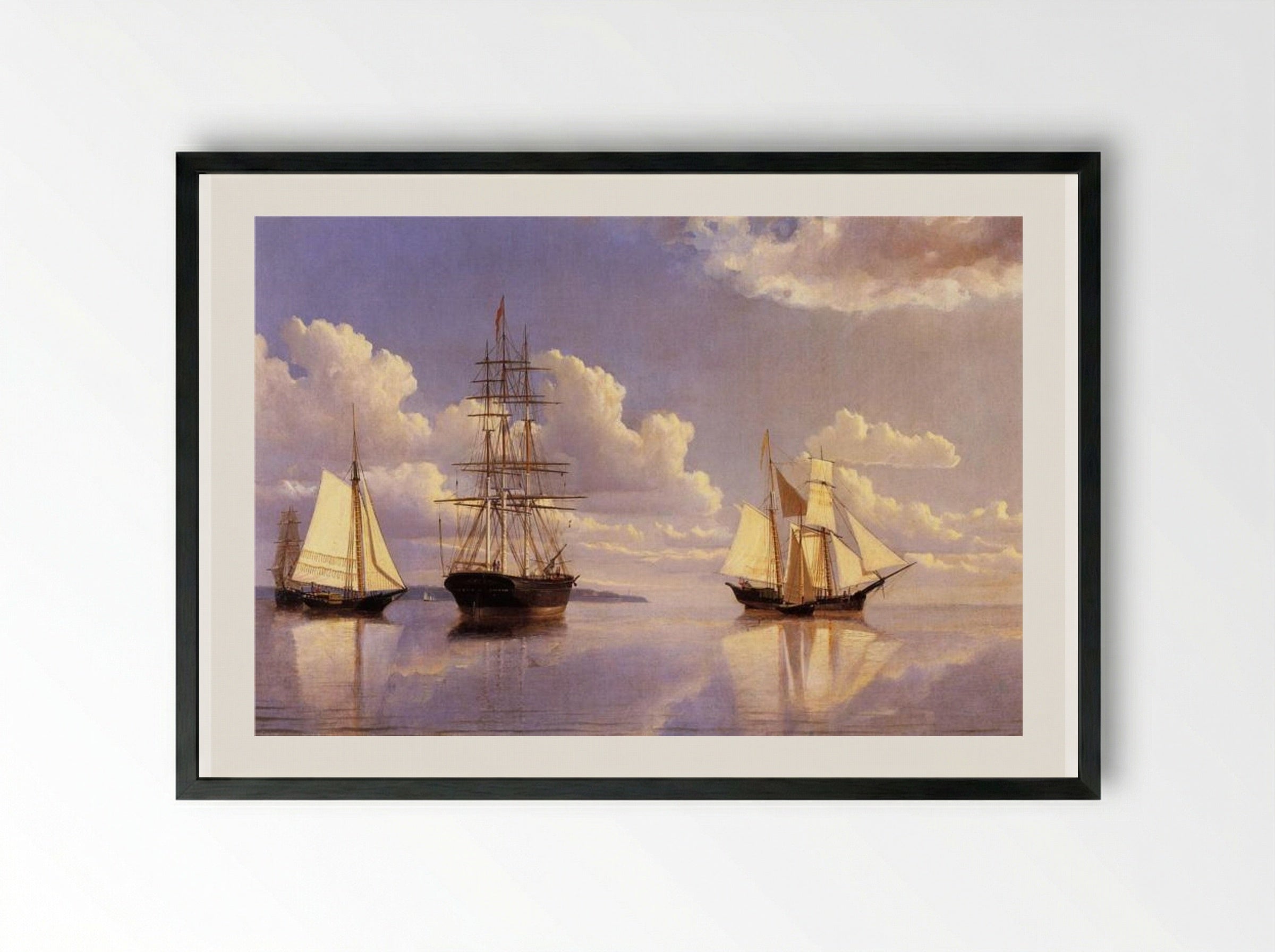 The Kennebec River, Waiting for Wind and Tide - William Bradford - Framed Print Black