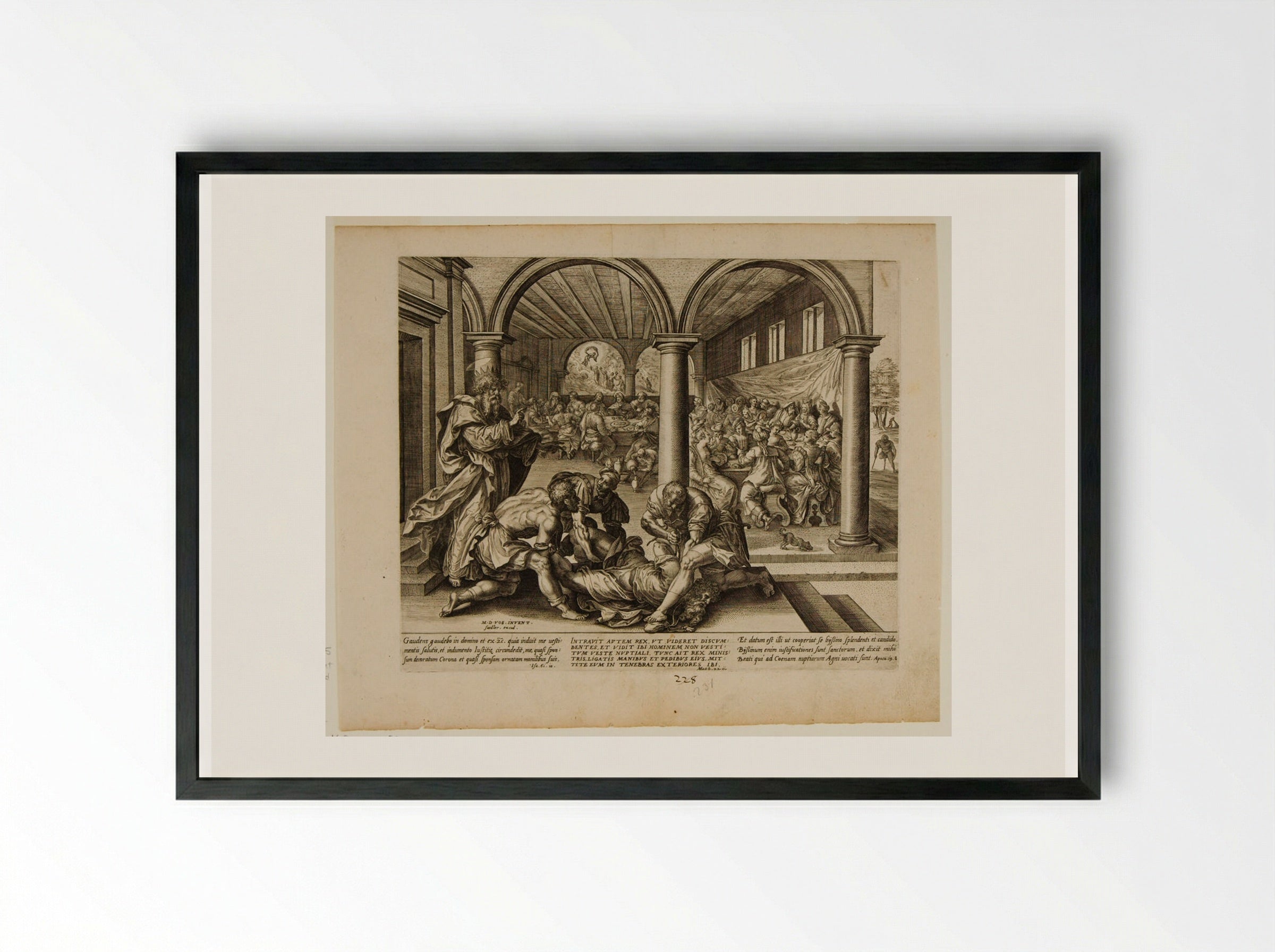 The King Casting Out the Badly Dressed Guest - Johannes Wierix - Framed Print Black