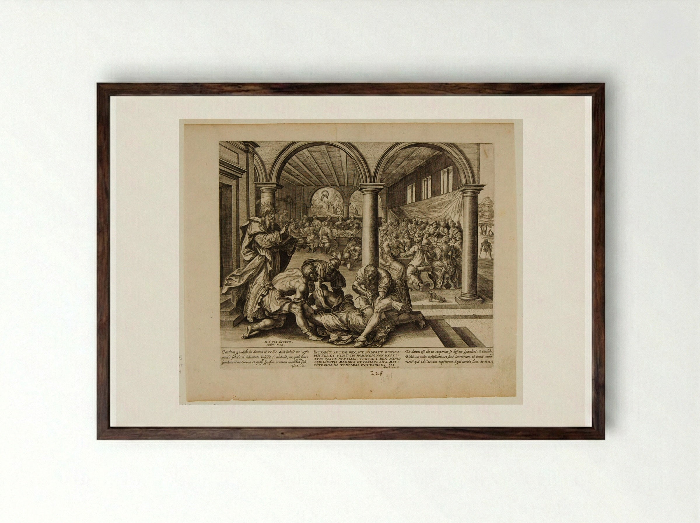The King Casting Out the Badly Dressed Guest - Johannes Wierix - Framed Print Dark Wood