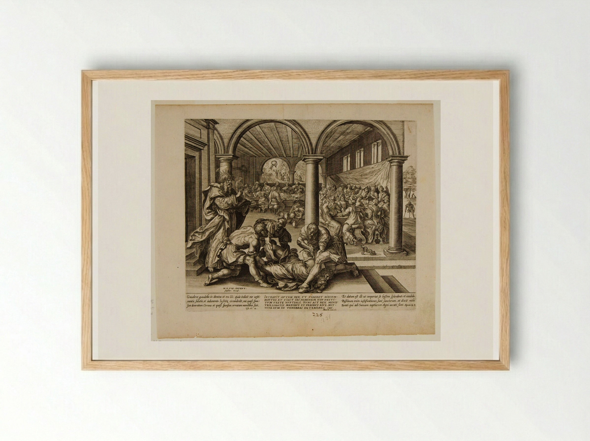 The King Casting Out the Badly Dressed Guest - Johannes Wierix - Framed Print Wood