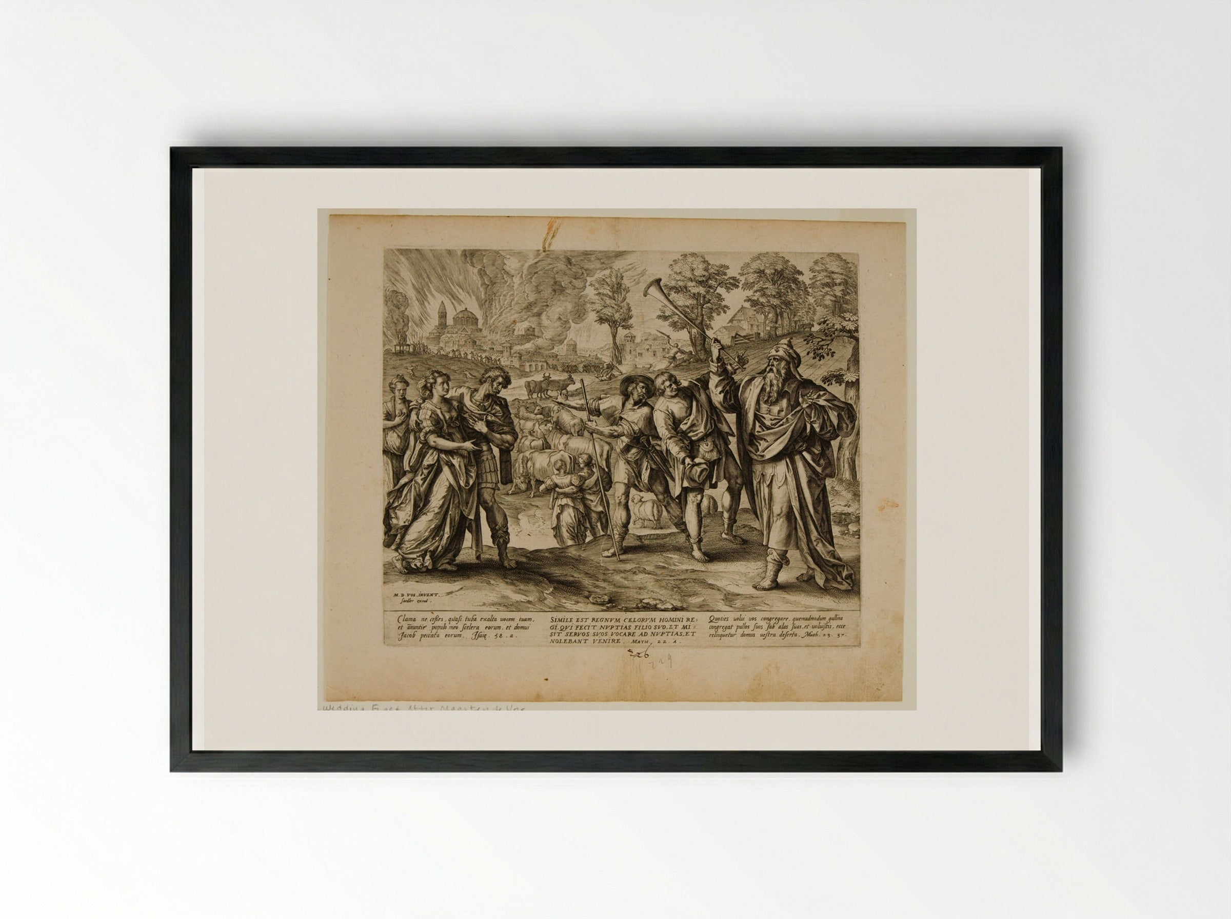 The King Sending His Servants to Invite the Guests - Johannes Wierix - Framed Print Black