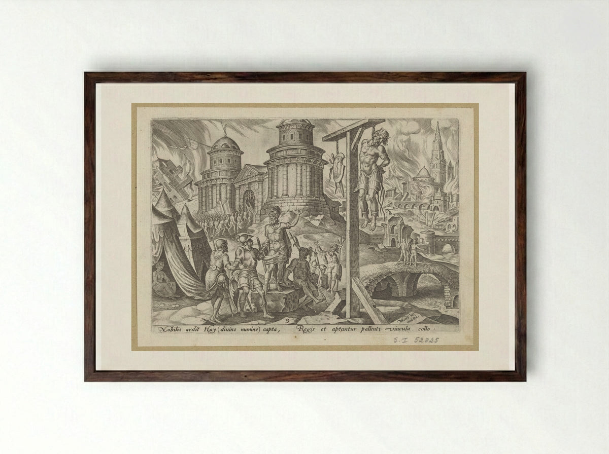 The King of Ai Hanged - Philips Galle - Framed Print Dark Wood