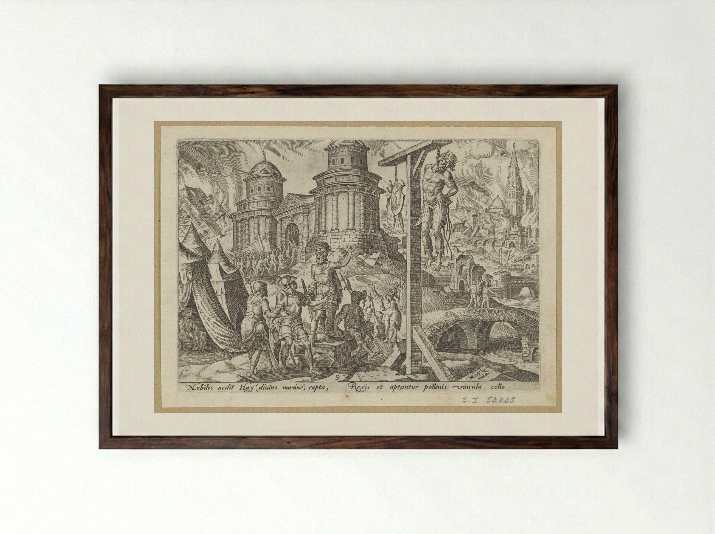 The King of Ai Hanged - Philips Galle - Framed Print Dark Wood