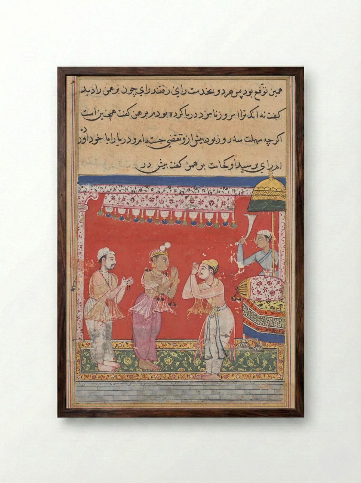 The King of the Ocean Arrives at the Court of the Raja - Ghulam 'Ali - Framed Print Dark Wood