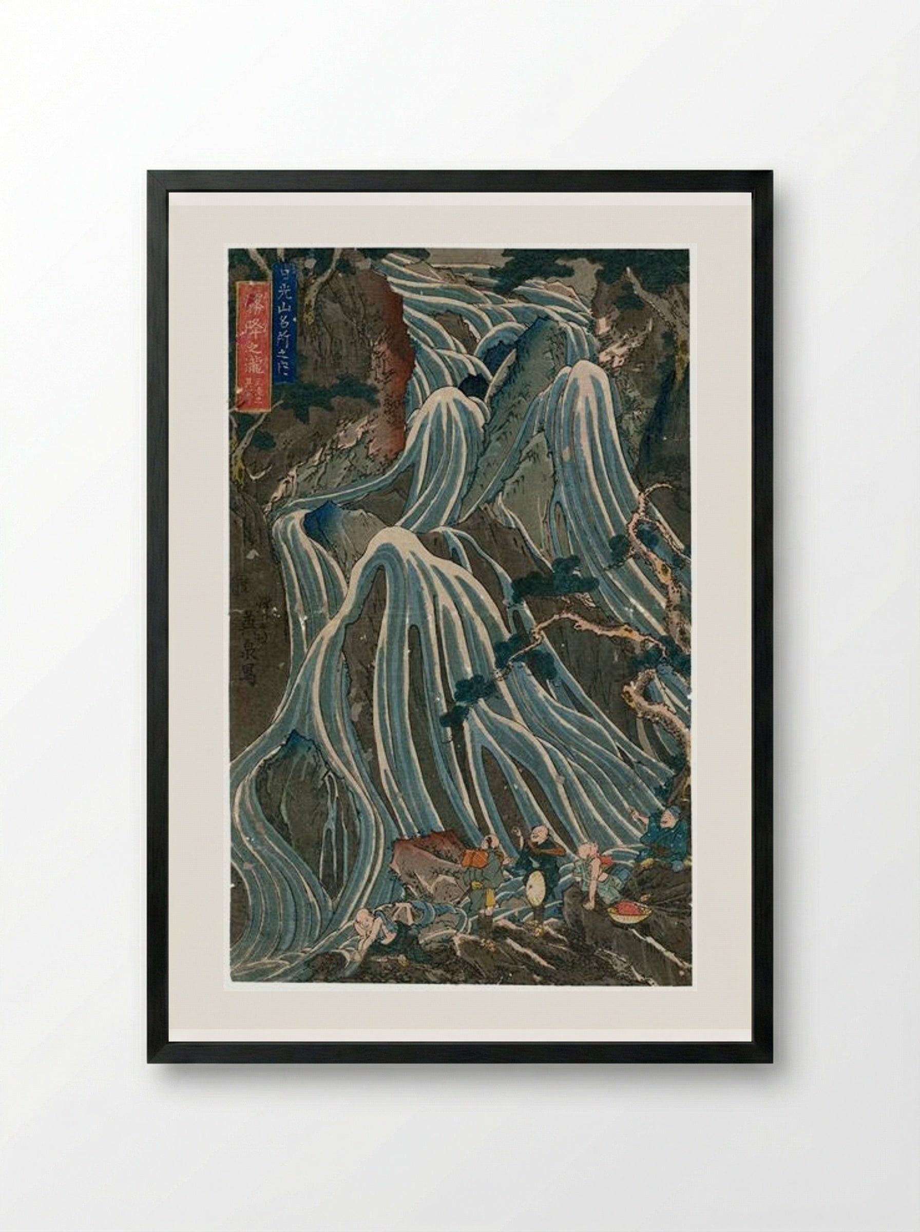 The Kirifuri Falls, One of the Three Waterfalls - Keisai Eisen - Framed Print Black
