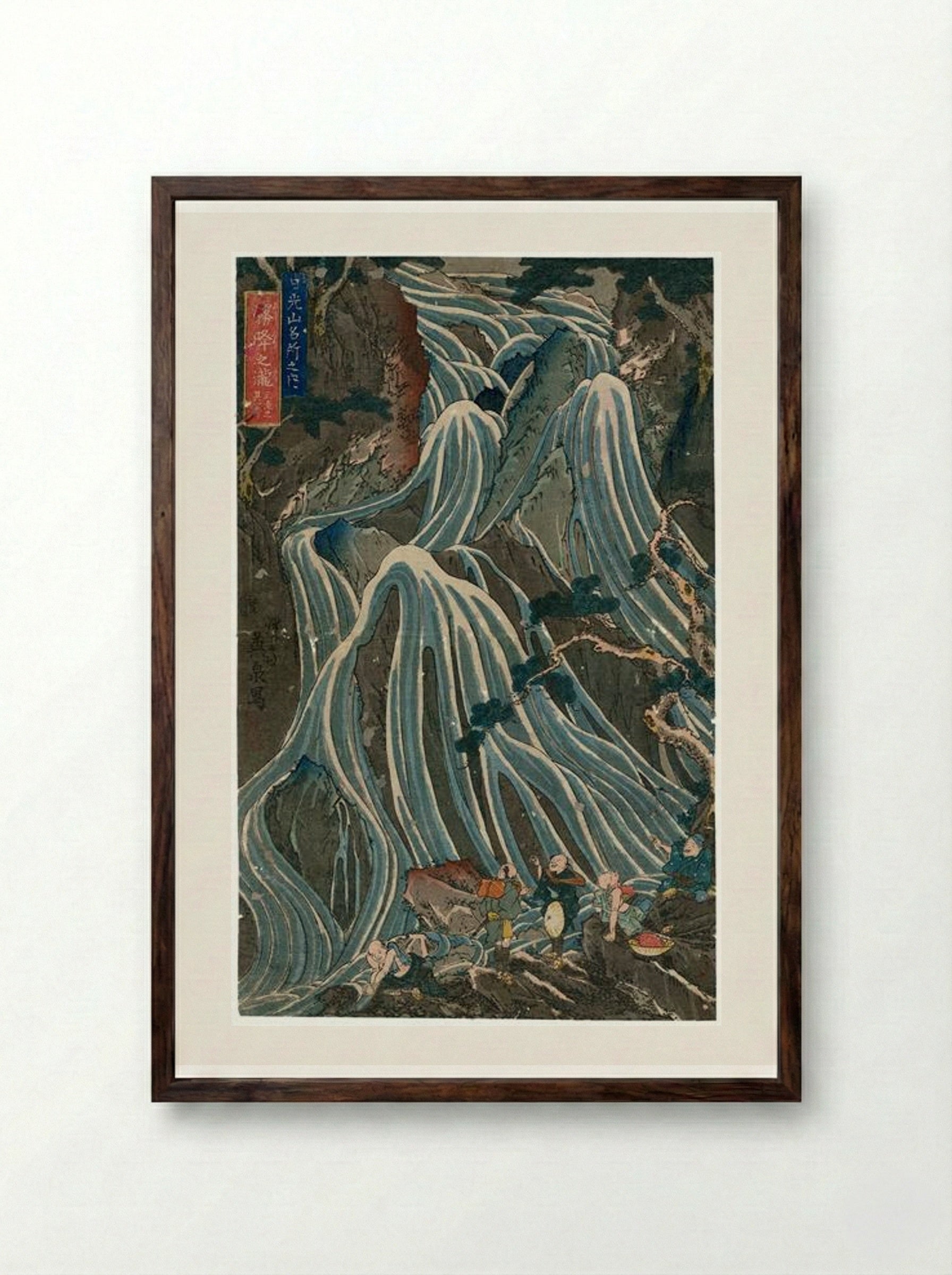The Kirifuri Falls, One of the Three Waterfalls - Keisai Eisen - Framed Print Dark Wood