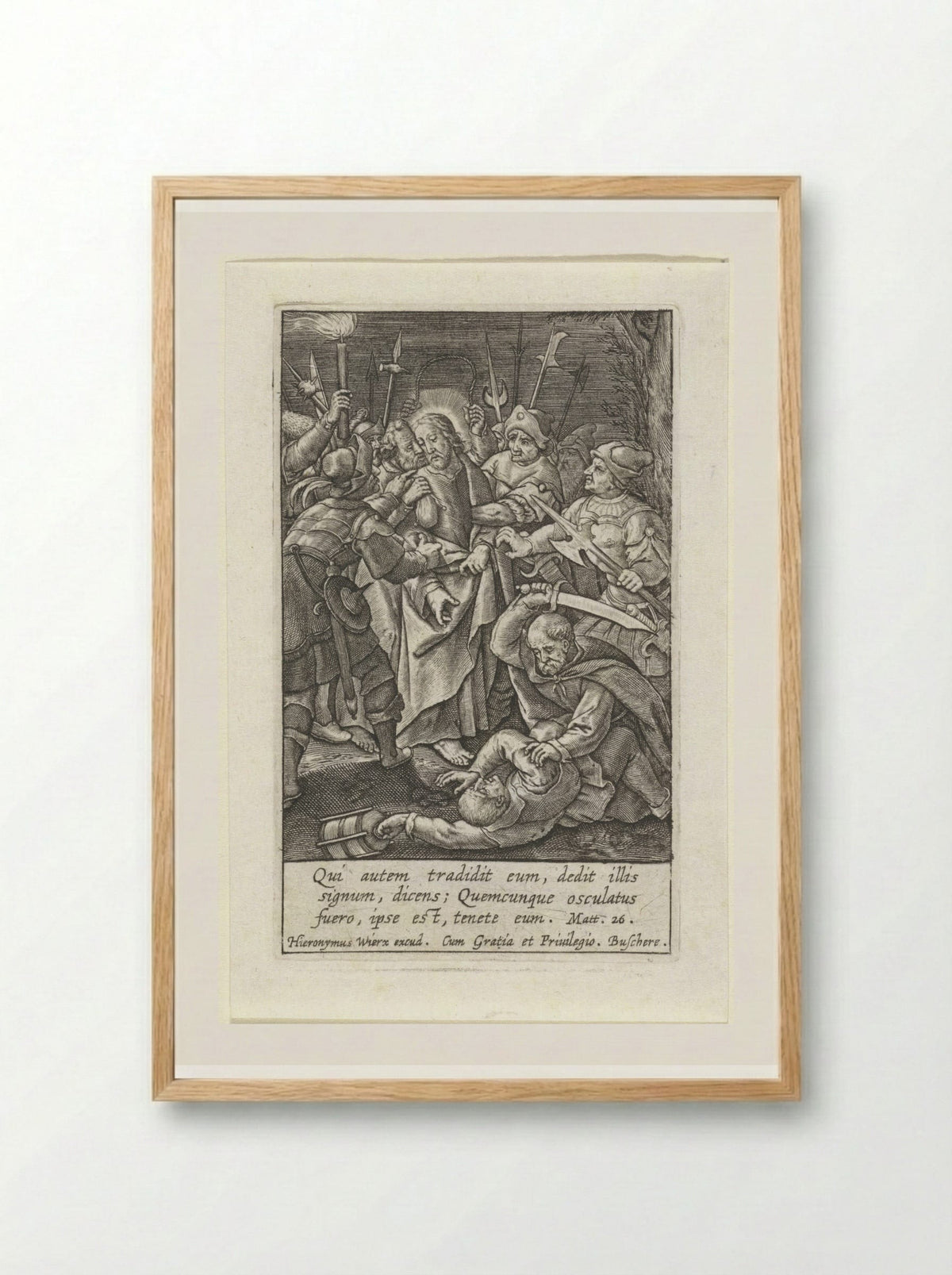 The Kiss of Judas and the Arrest of Christ - Hieronymus Wierix - Framed Print Wood