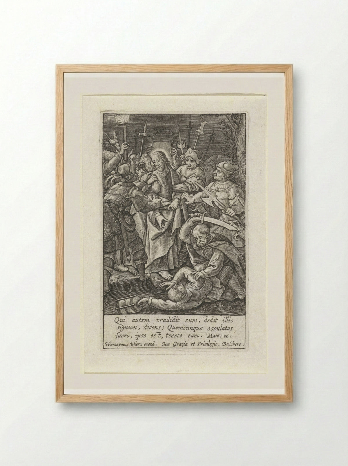 The Kiss of Judas and the Arrest of Christ - Hieronymus Wierix - Framed Print Wood