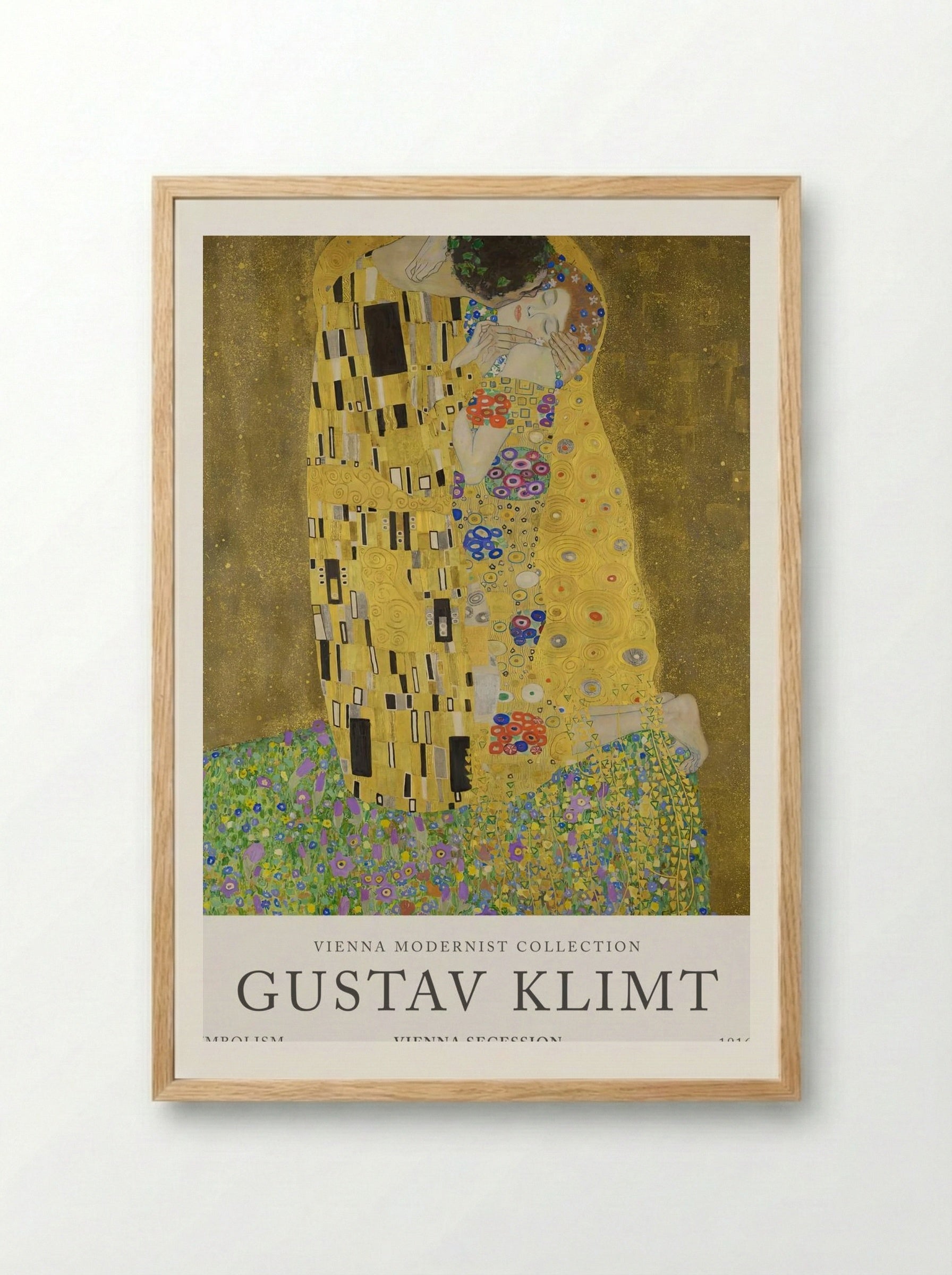 The Kiss by Gustav Klimt – Romantic Symbolist Masterpiece Art Print.png - Framed Print Wood