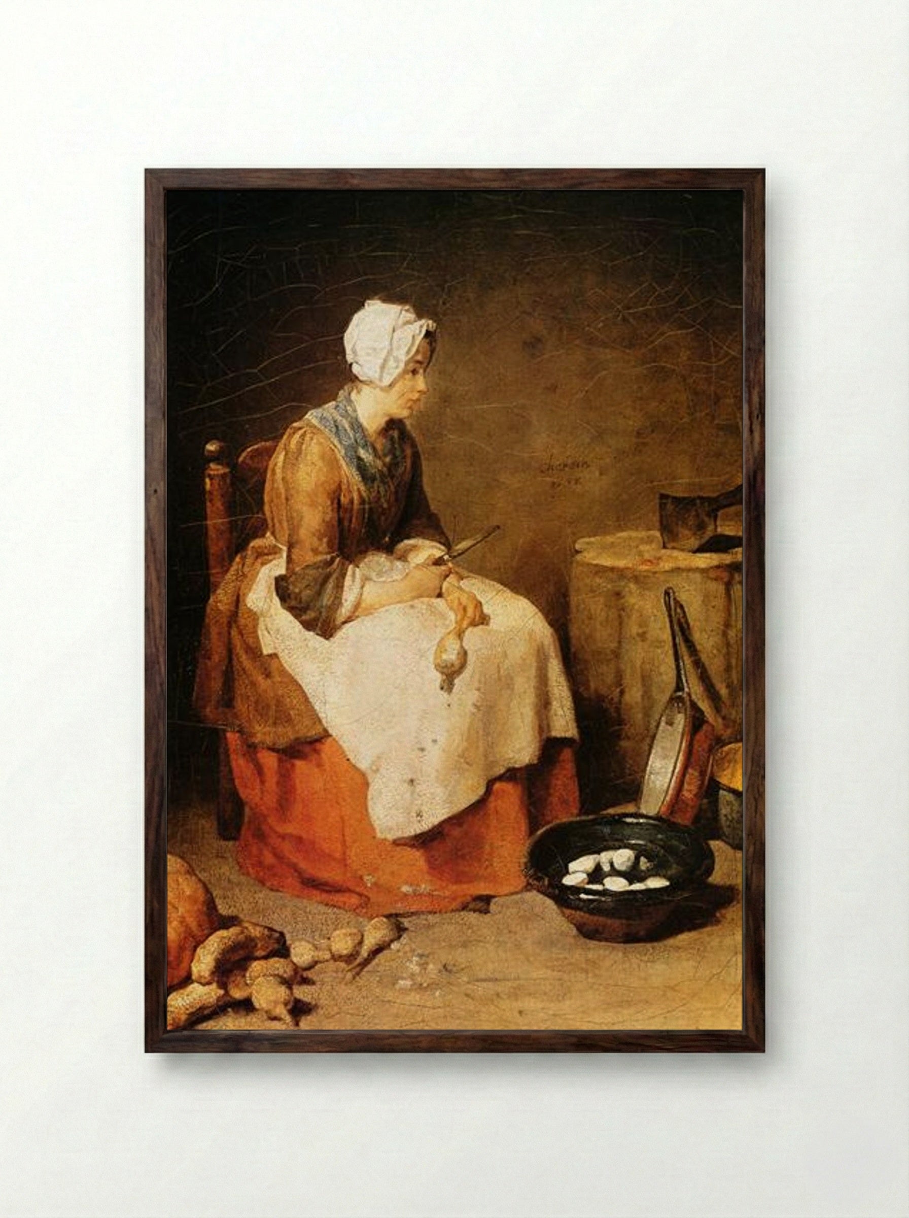 The Kitchen Maid - Jean-Baptiste-Siméon Chardin - Framed Print Dark Wood