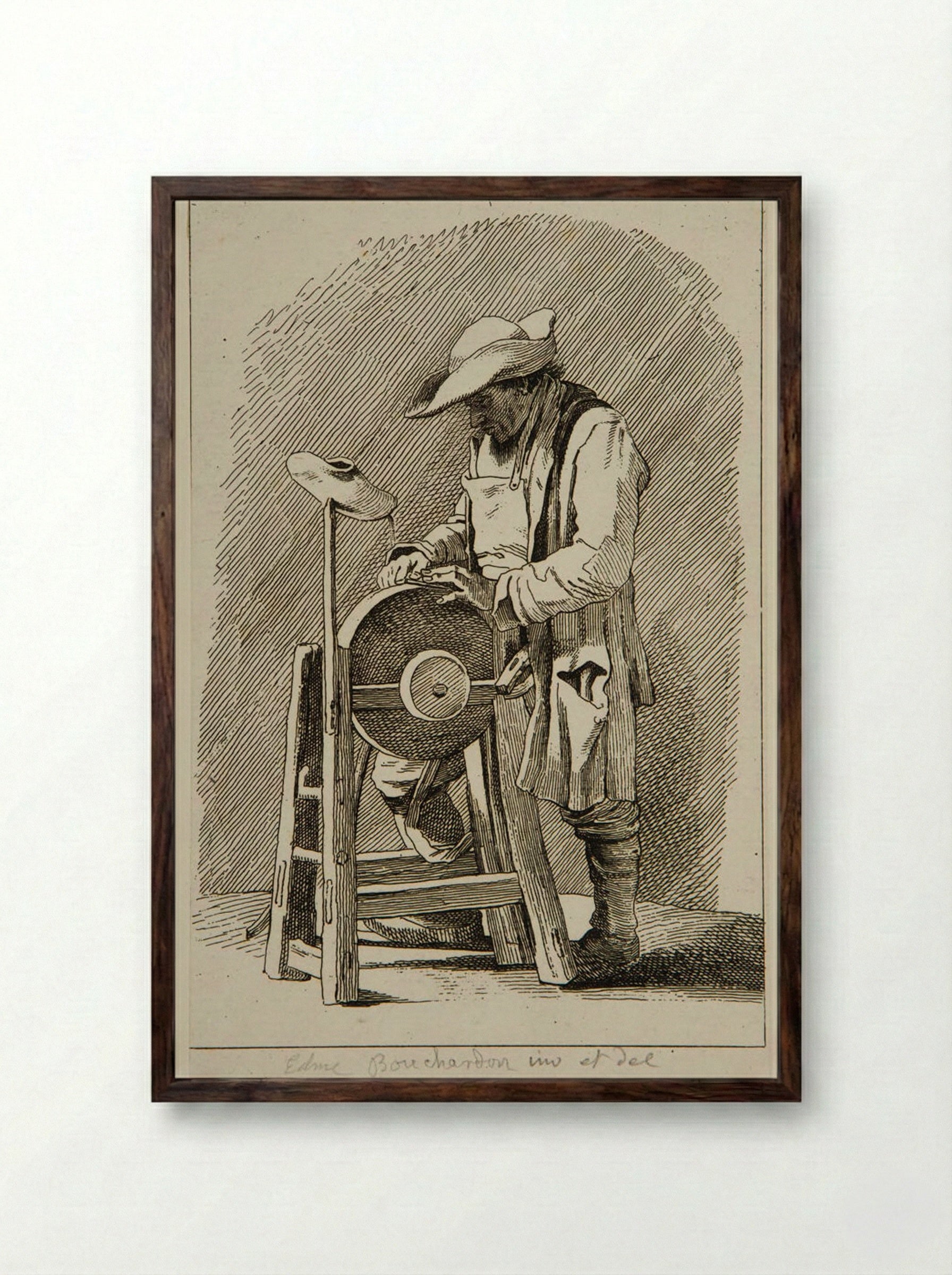 The Knife Sharpener - Anne Claude de Thubières, Comte de Caylus - Framed Print Dark Wood