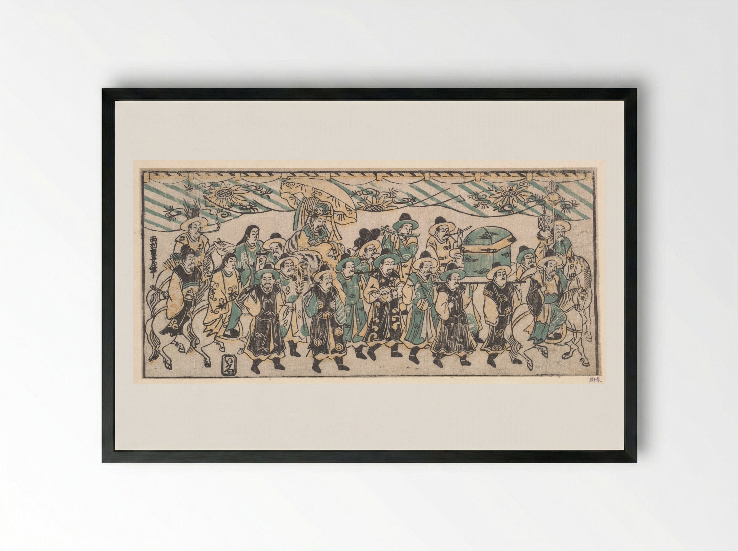 The Korean Ambassador on His Way to the Capital - Nishimura Shigenaga - Framed Print Black