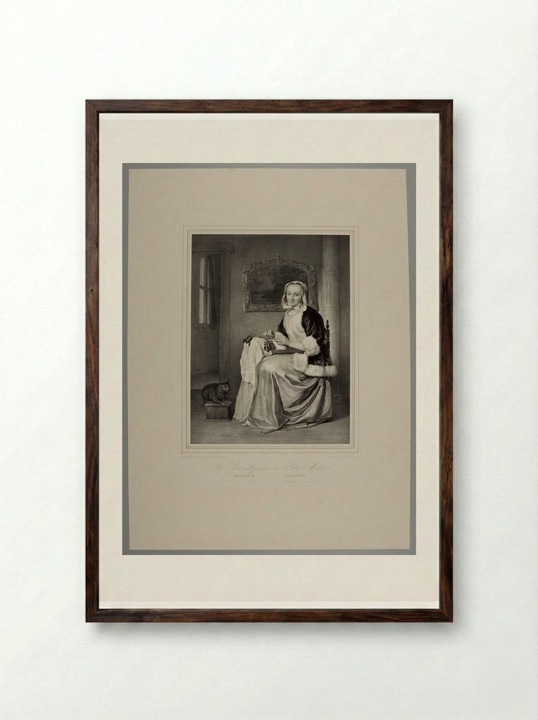 The Lace-Maker - Franz Hanfstaengl - Framed Print Dark Wood