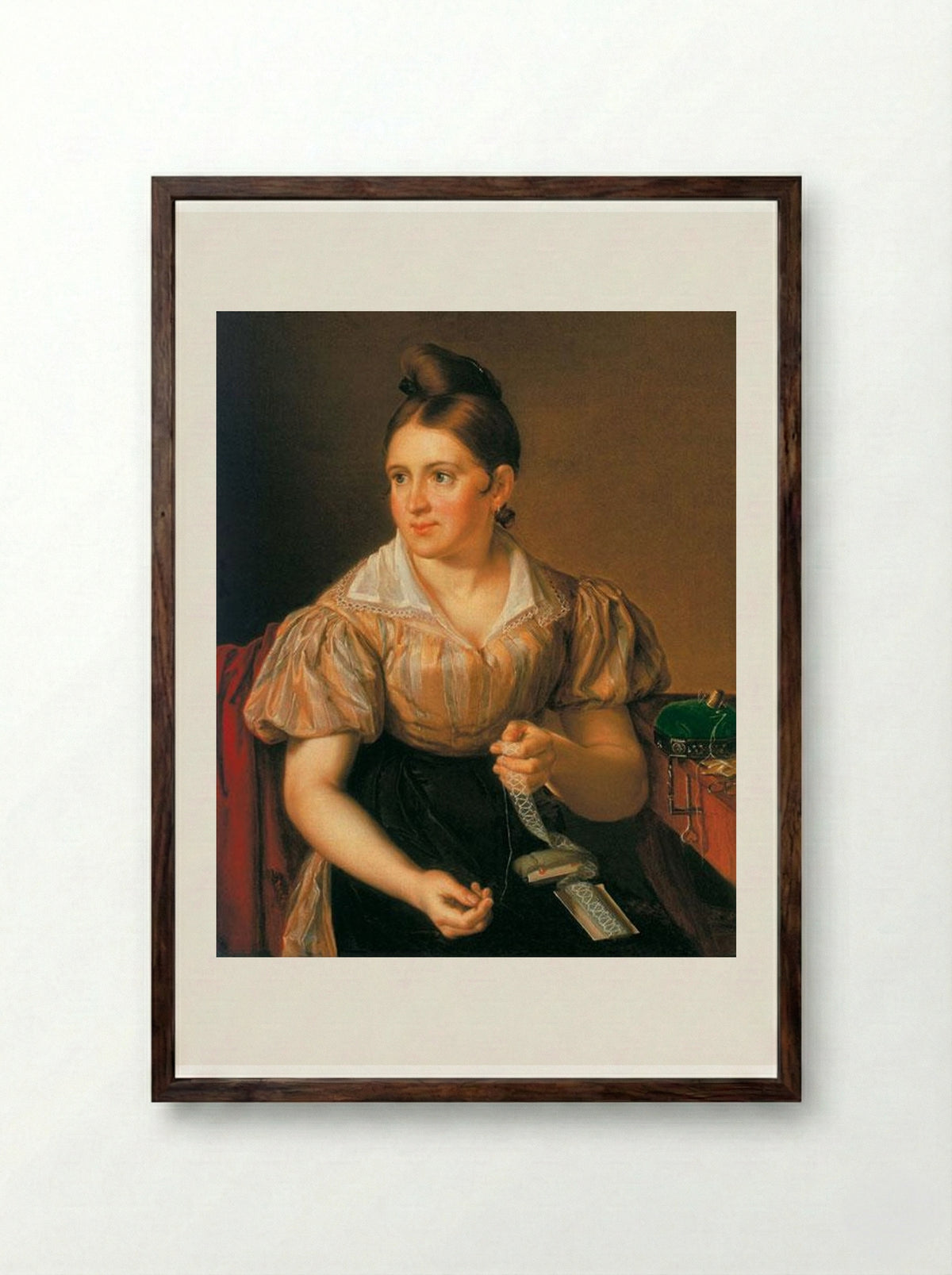 The Lace Maker - Vasily Tropinin - Framed Print Dark Wood
