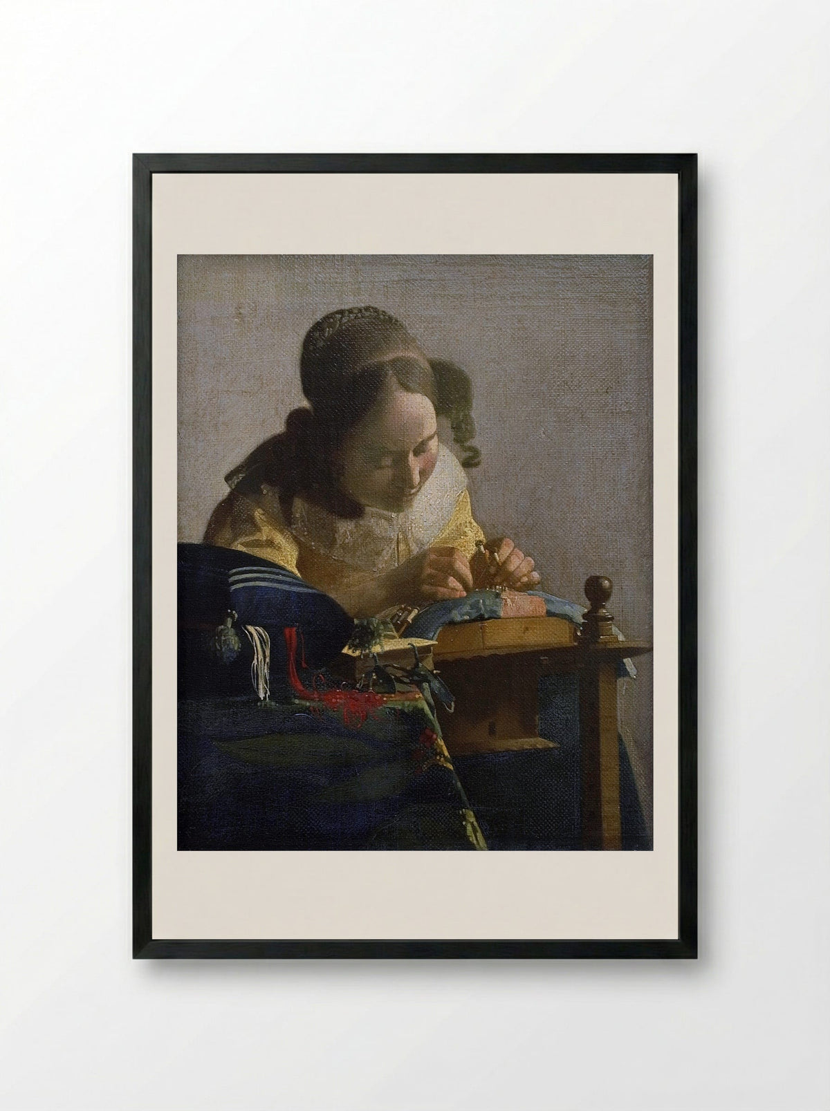The Lacemaker - Johannes Vermeer - Framed Print Black