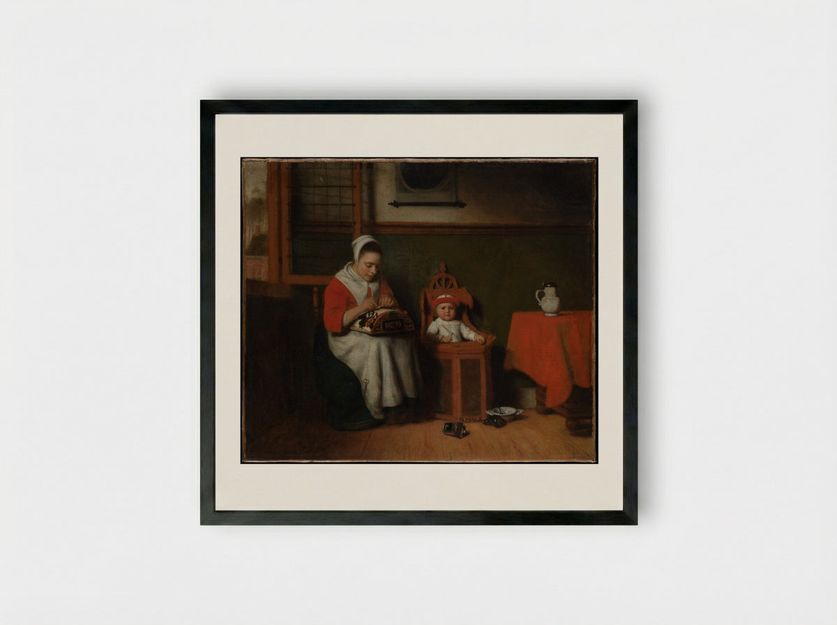 The Lacemaker - Nicolaes Maes - Framed Print Black