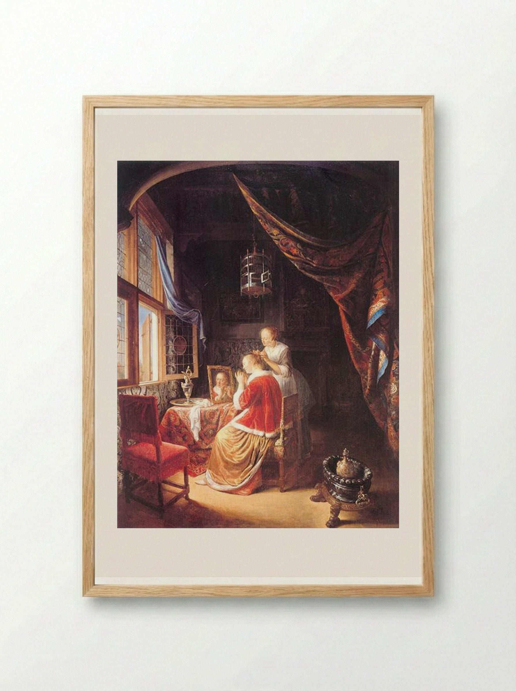 The Lady at Her Dressing Table - Gerrit Dou - Framed Print Wood