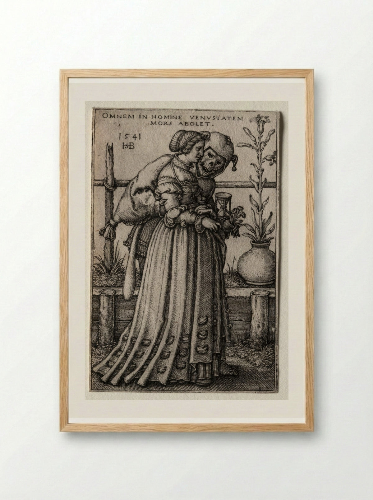 The Lady of Death Masquerading as a Fool - Hans Sebald Beham - Framed Print Wood