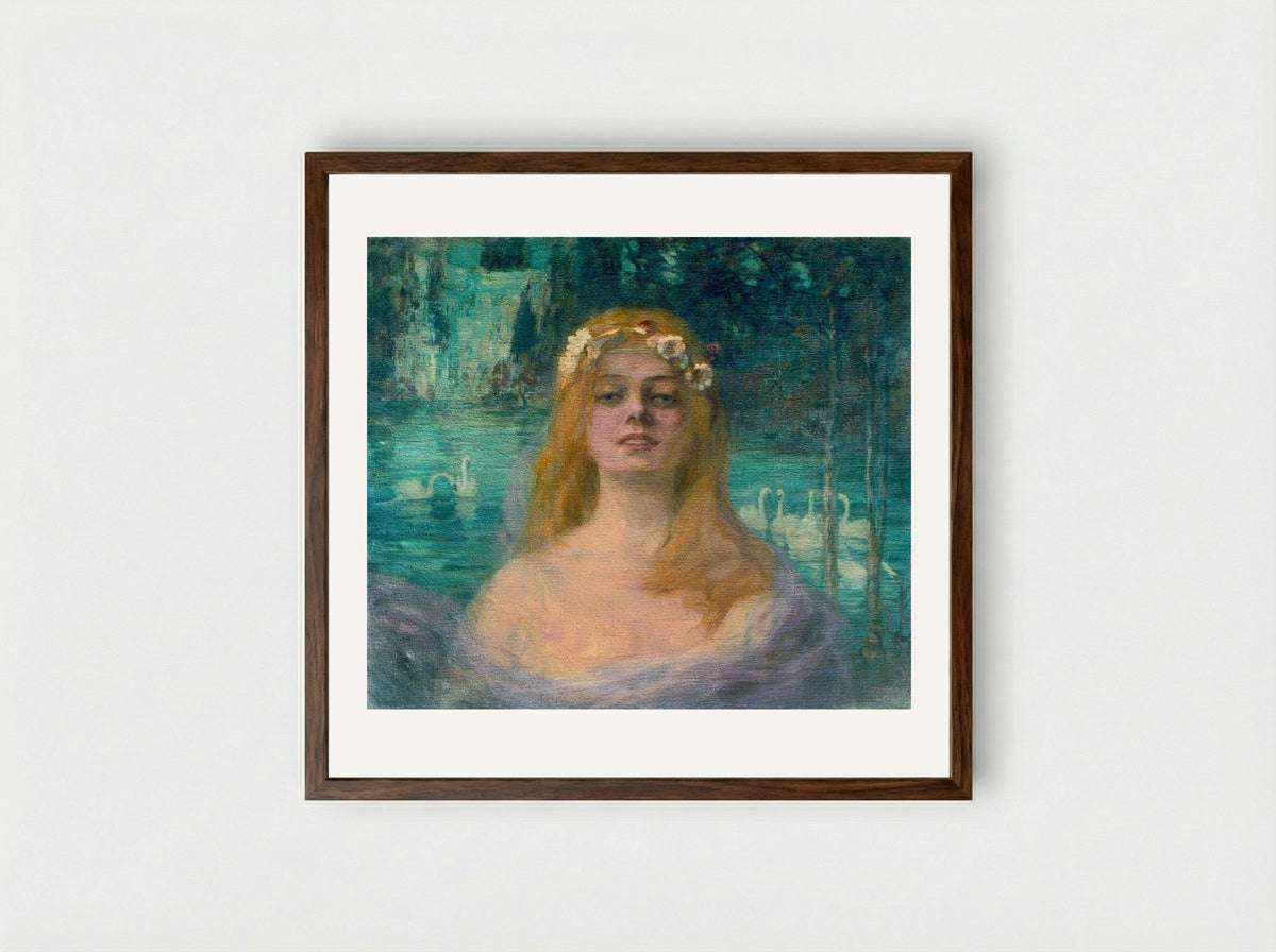 The Lake Fairy - Kimon Loghi - Framed Print Dark Wood