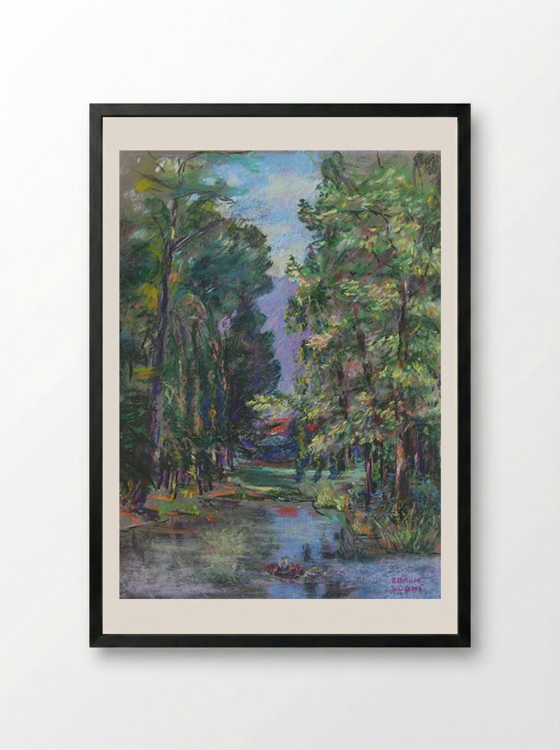 The Lake in the Forest - Kimon Loghi - Framed Print Black
