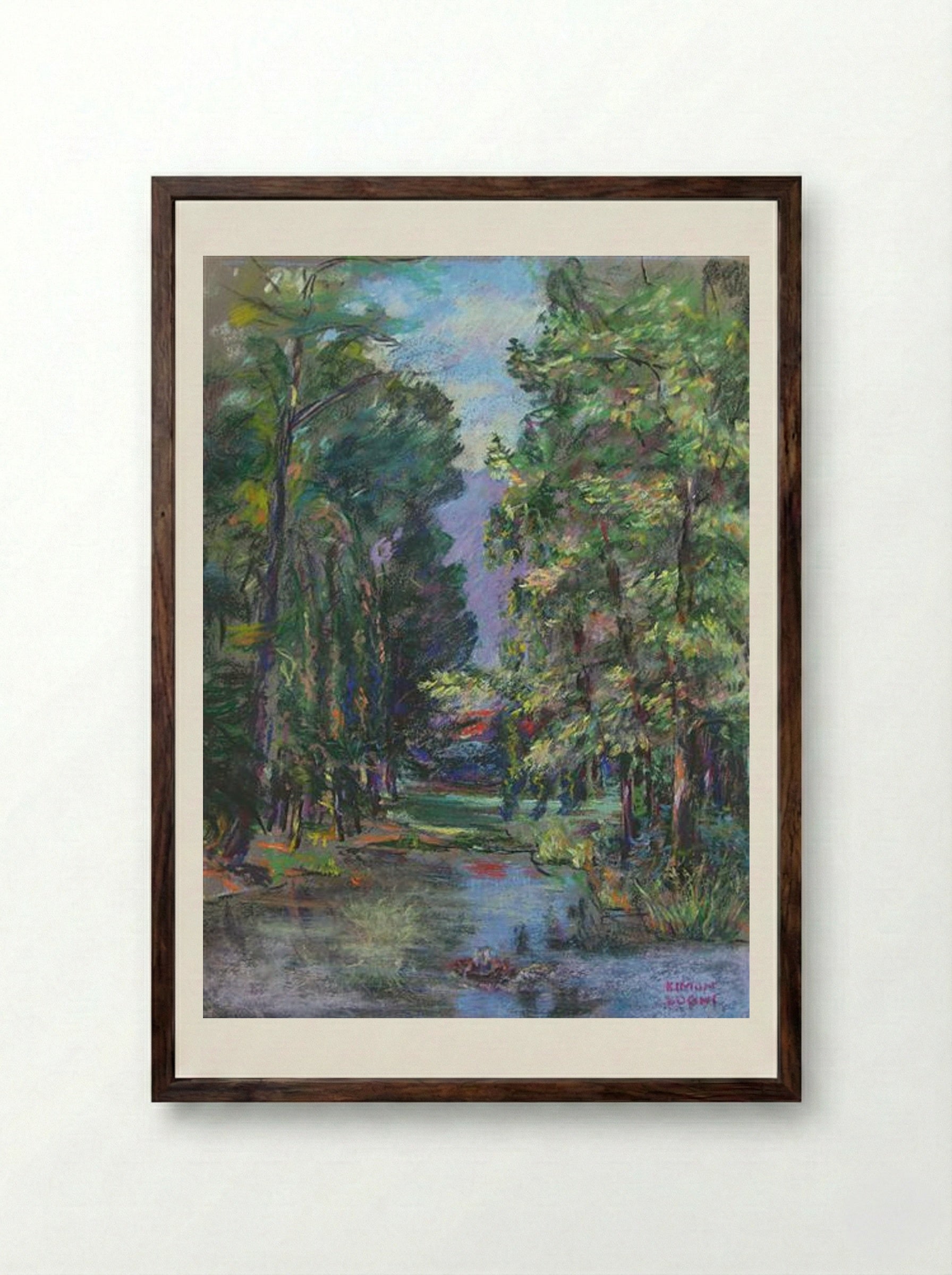 The Lake in the Forest - Kimon Loghi - Framed Print Dark Wood