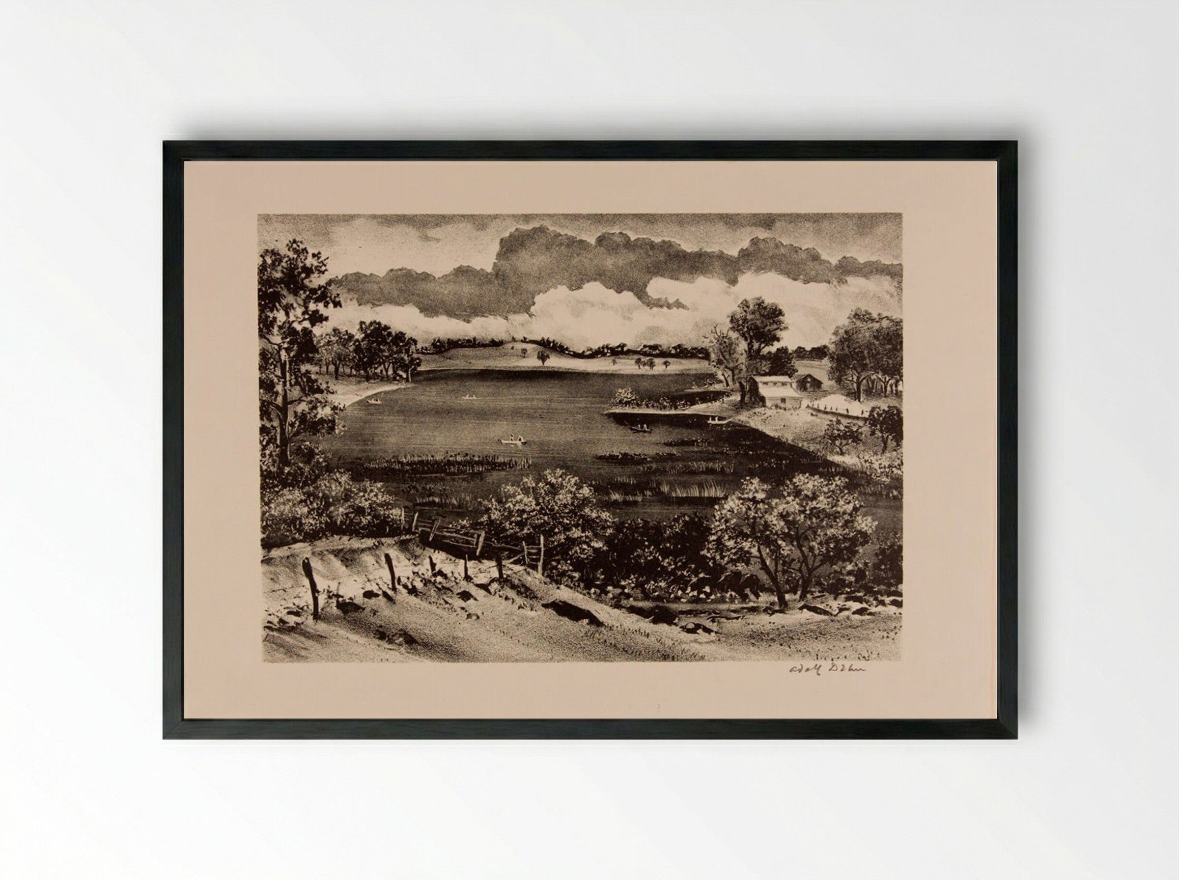 The Lake - Adolph Dehn - Framed Print Black