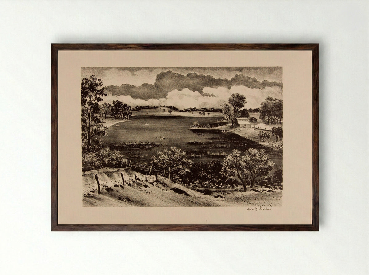 The Lake - Adolph Dehn - Framed Print Dark Wood